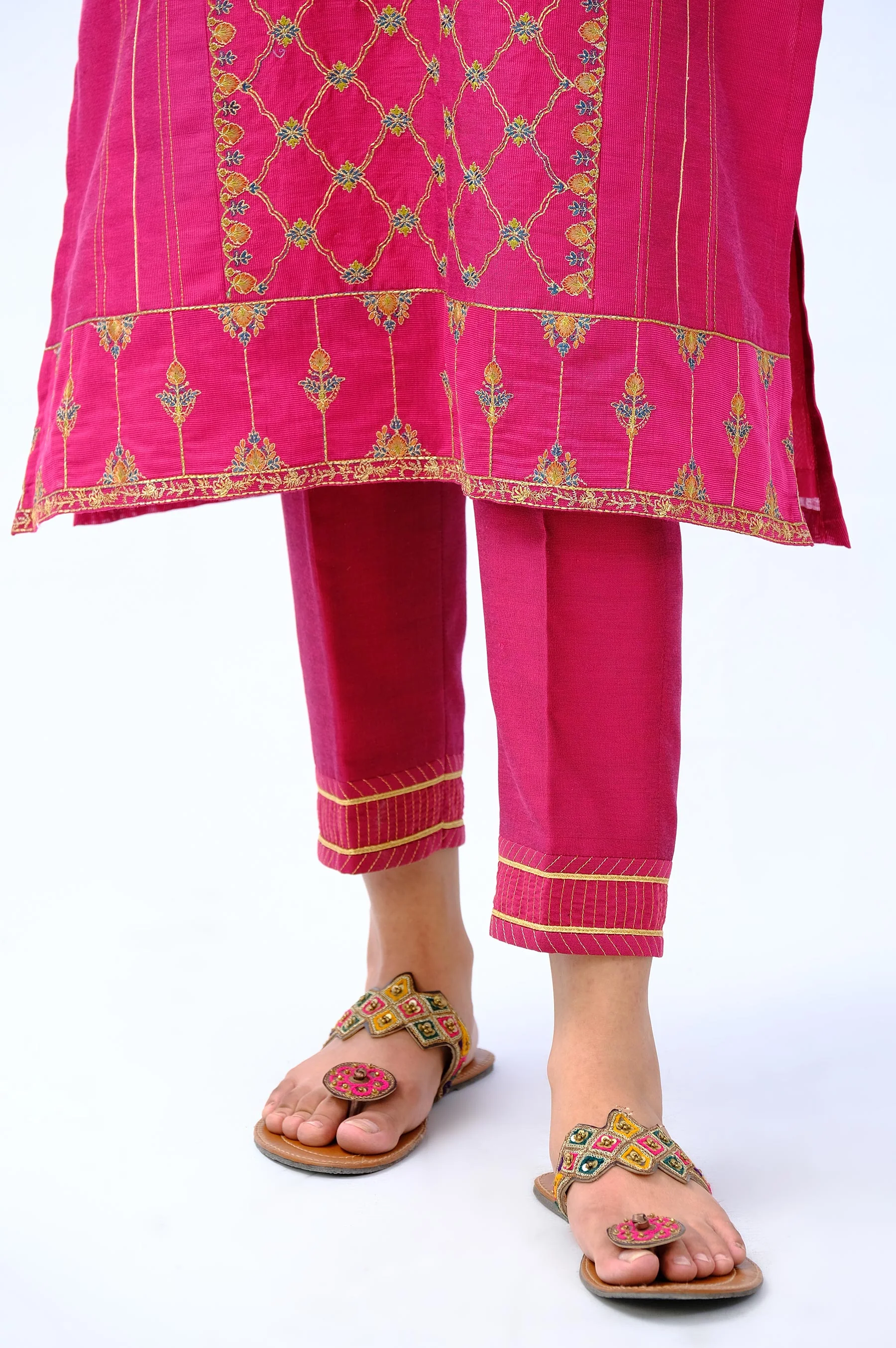 Stitched 2 Piece Cotton Net Embroidered Outfit - Image 6