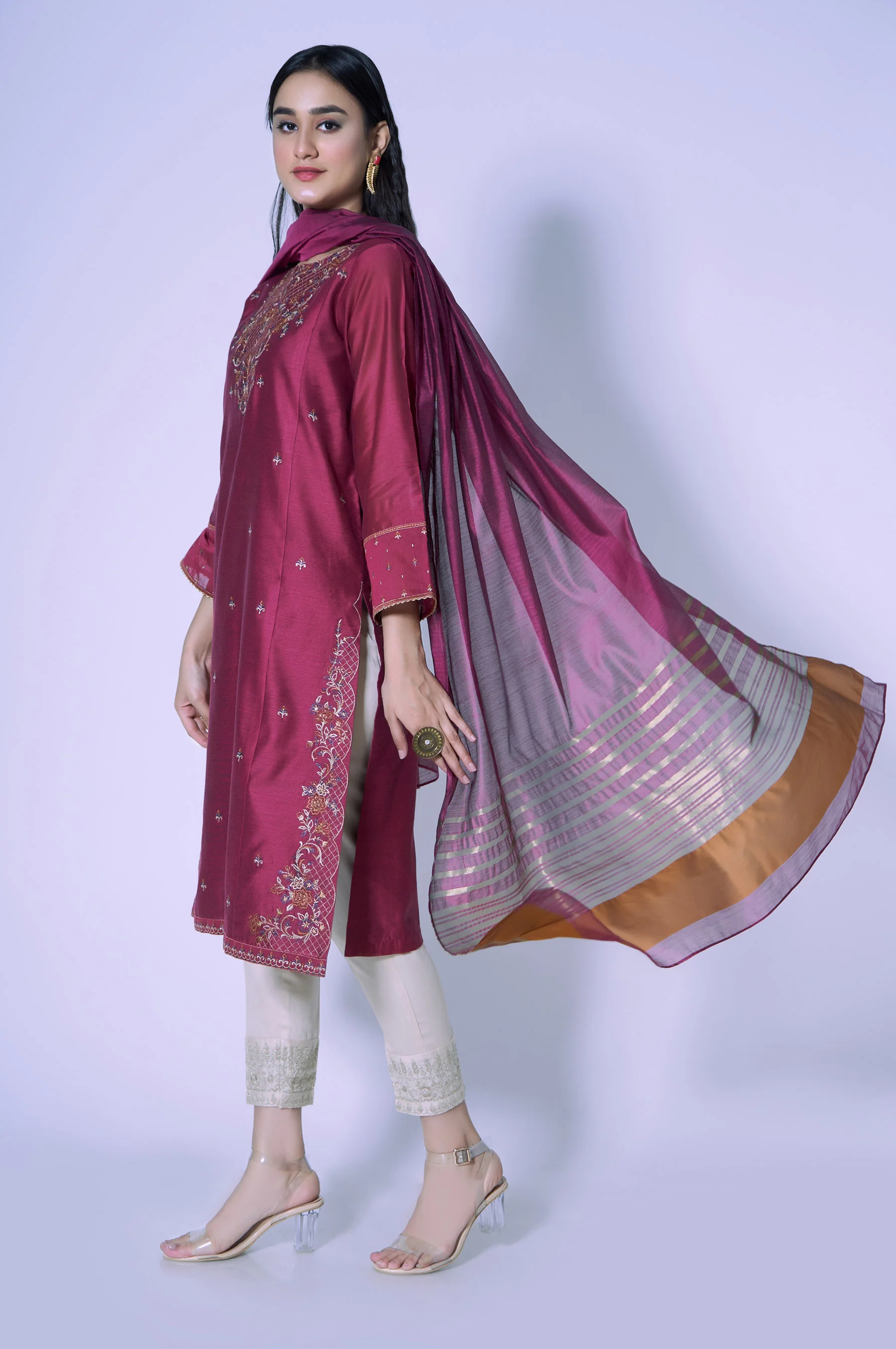Stitched 2 Piece Cotton Net Embroidered Outfit - Image 5