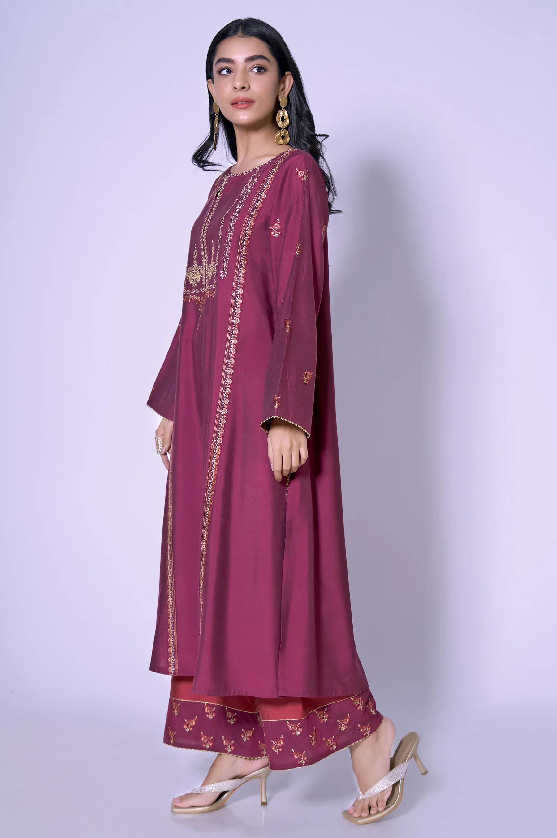 Stitched 2 Piece Cotton Silk Embroidered Outfit - Image 3