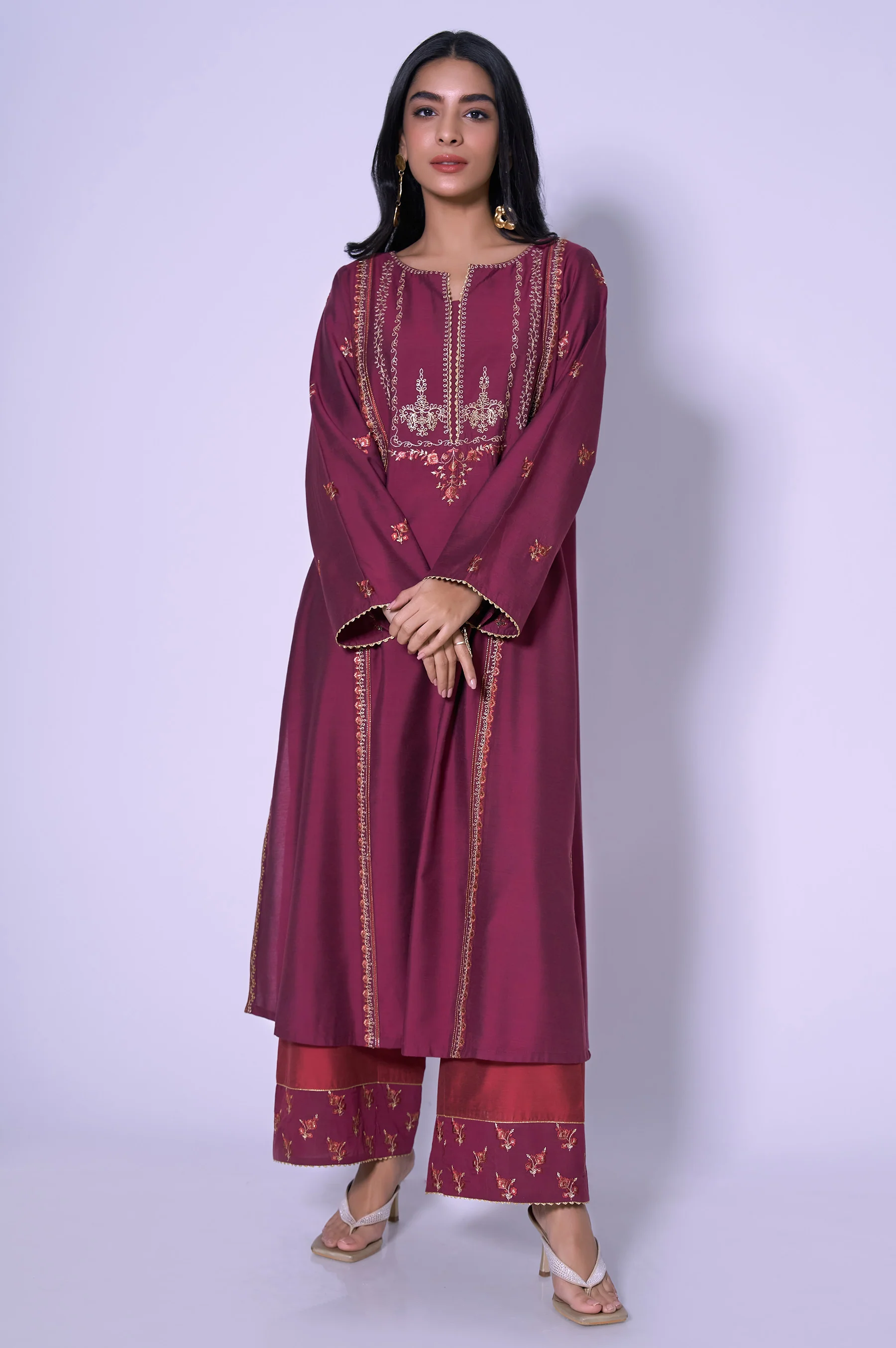 Stitched 2 Piece Cotton Silk Embroidered Outfit - Image 5