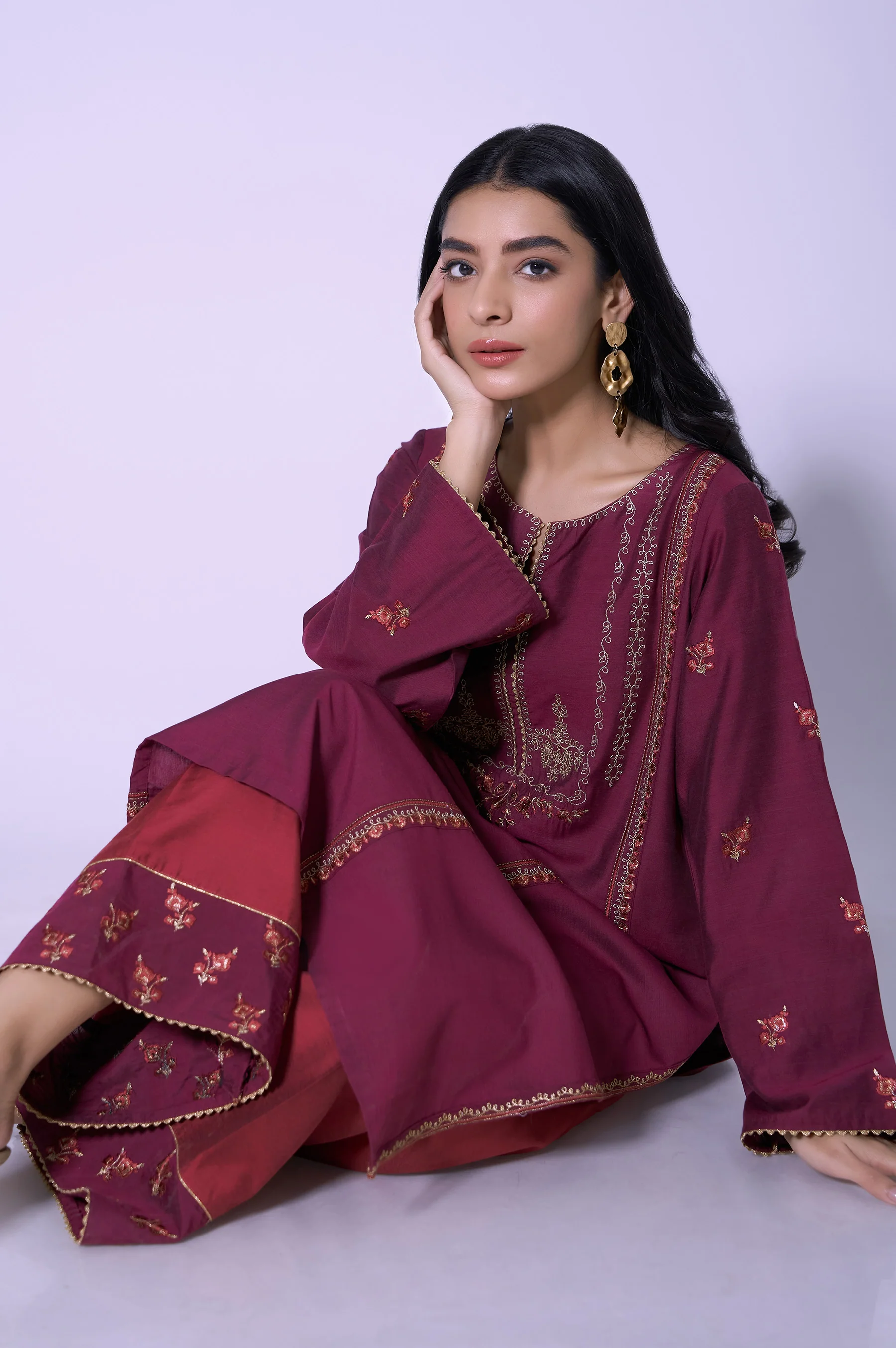 Stitched 2 Piece Cotton Silk Embroidered Outfit - Image 6