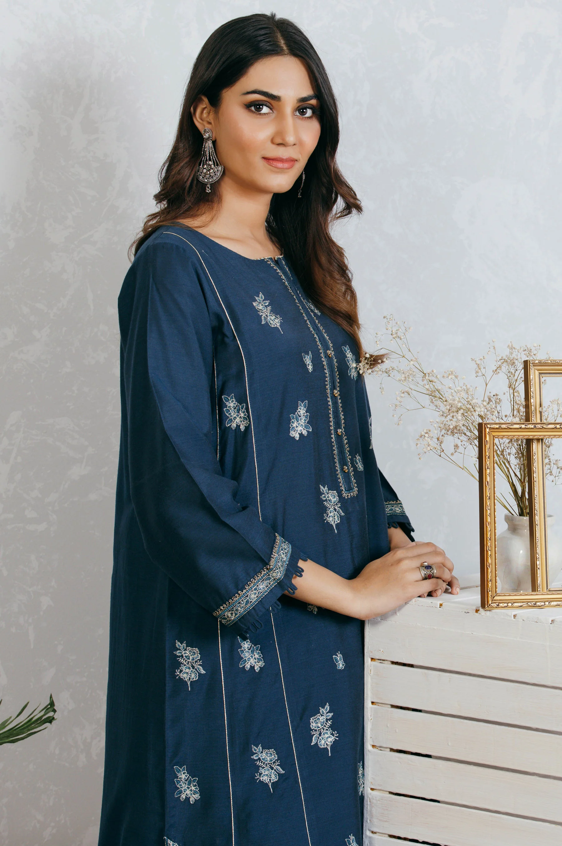 Stitched 2 Piece Cotton silk Embroidered Suit - Image 3