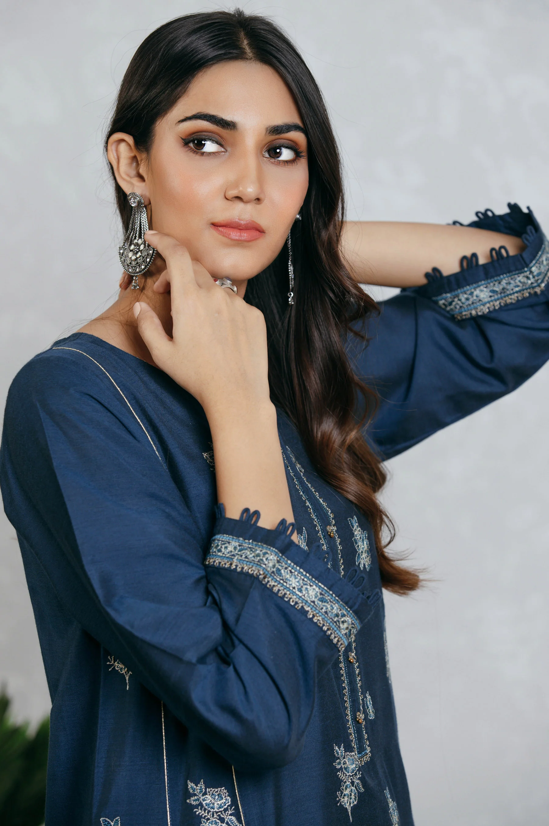 Stitched 2 Piece Cotton silk Embroidered Suit - Image 4
