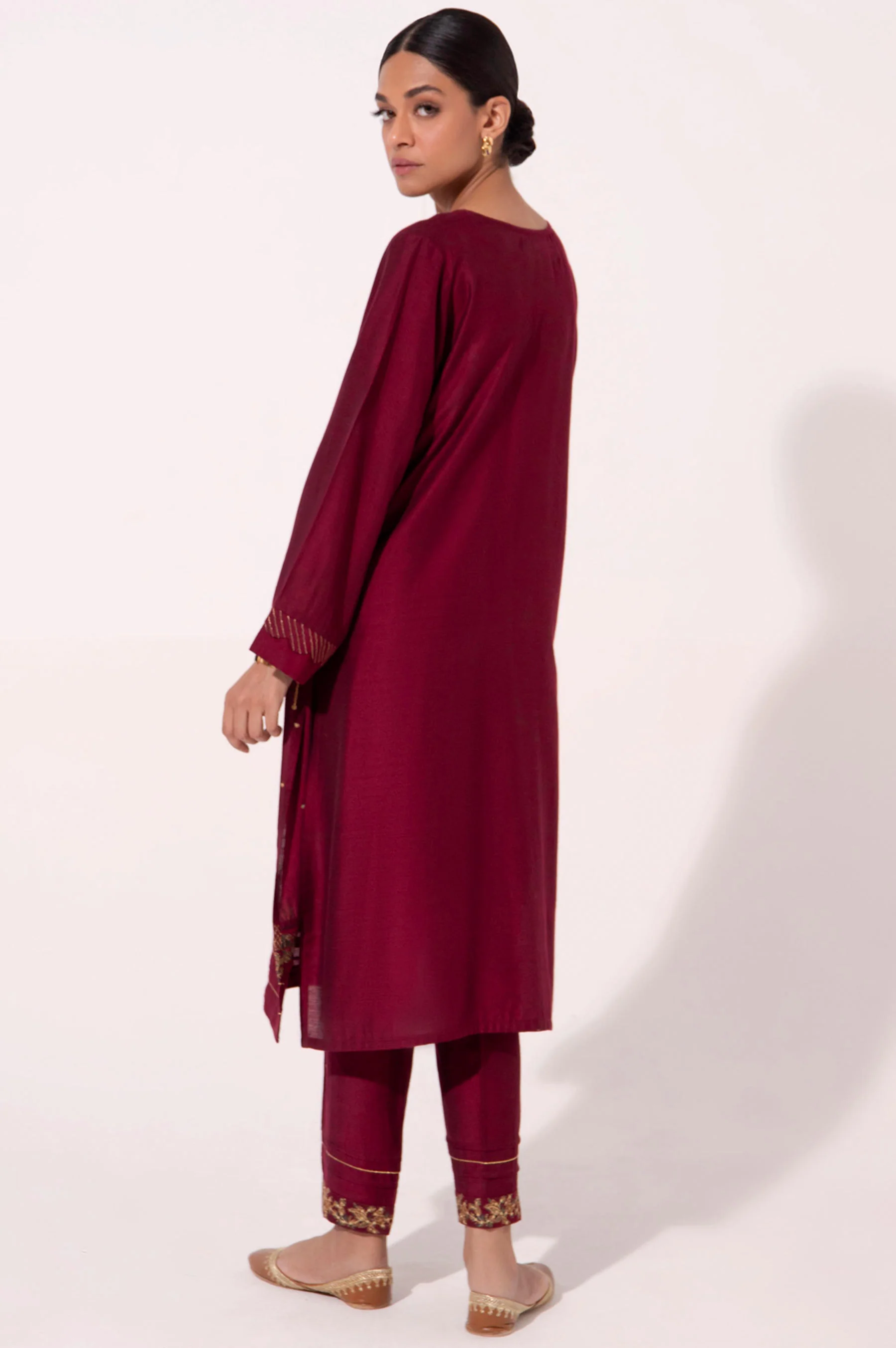 Stitched 2 Piece Cotton Silk Embroidered Suit - Image 2