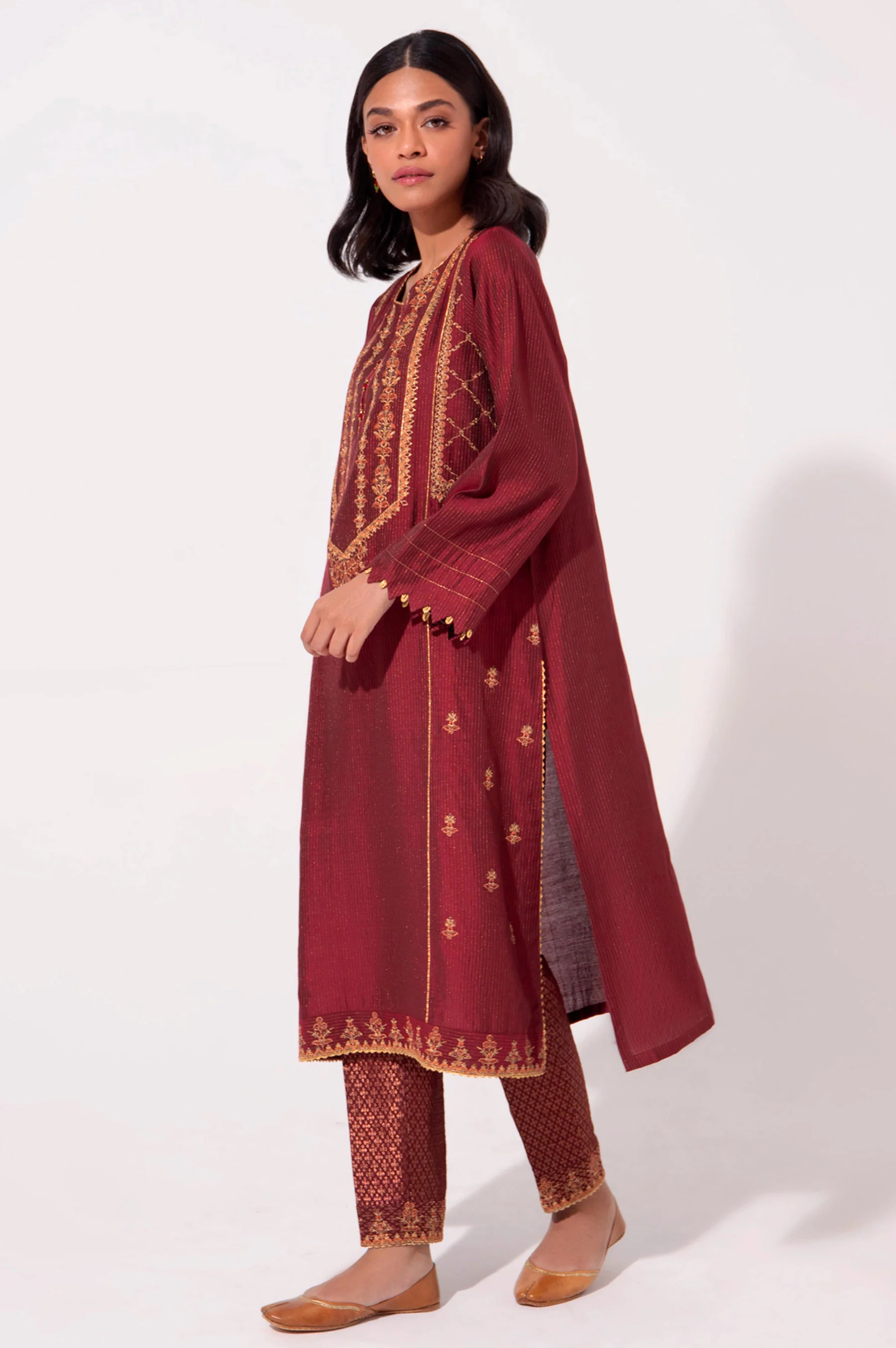 Stitched 2 Piece Cotton Silk Embroidered Suit. - Image 3