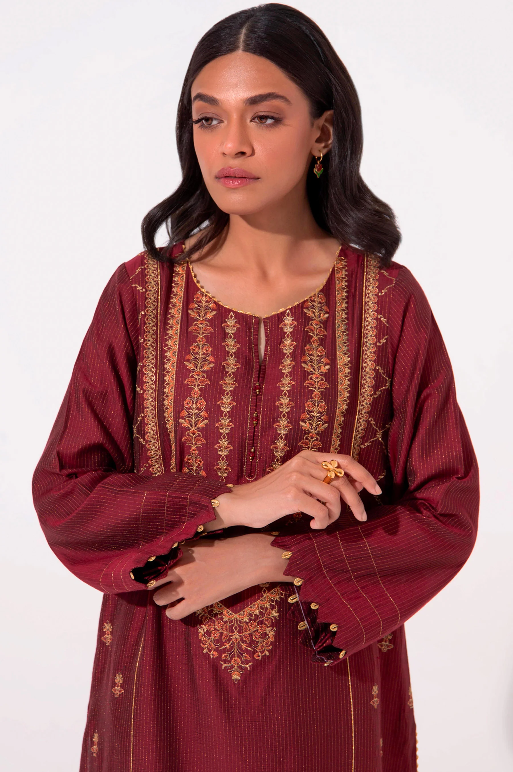 Stitched 2 Piece Cotton Silk Embroidered Suit. - Image 4