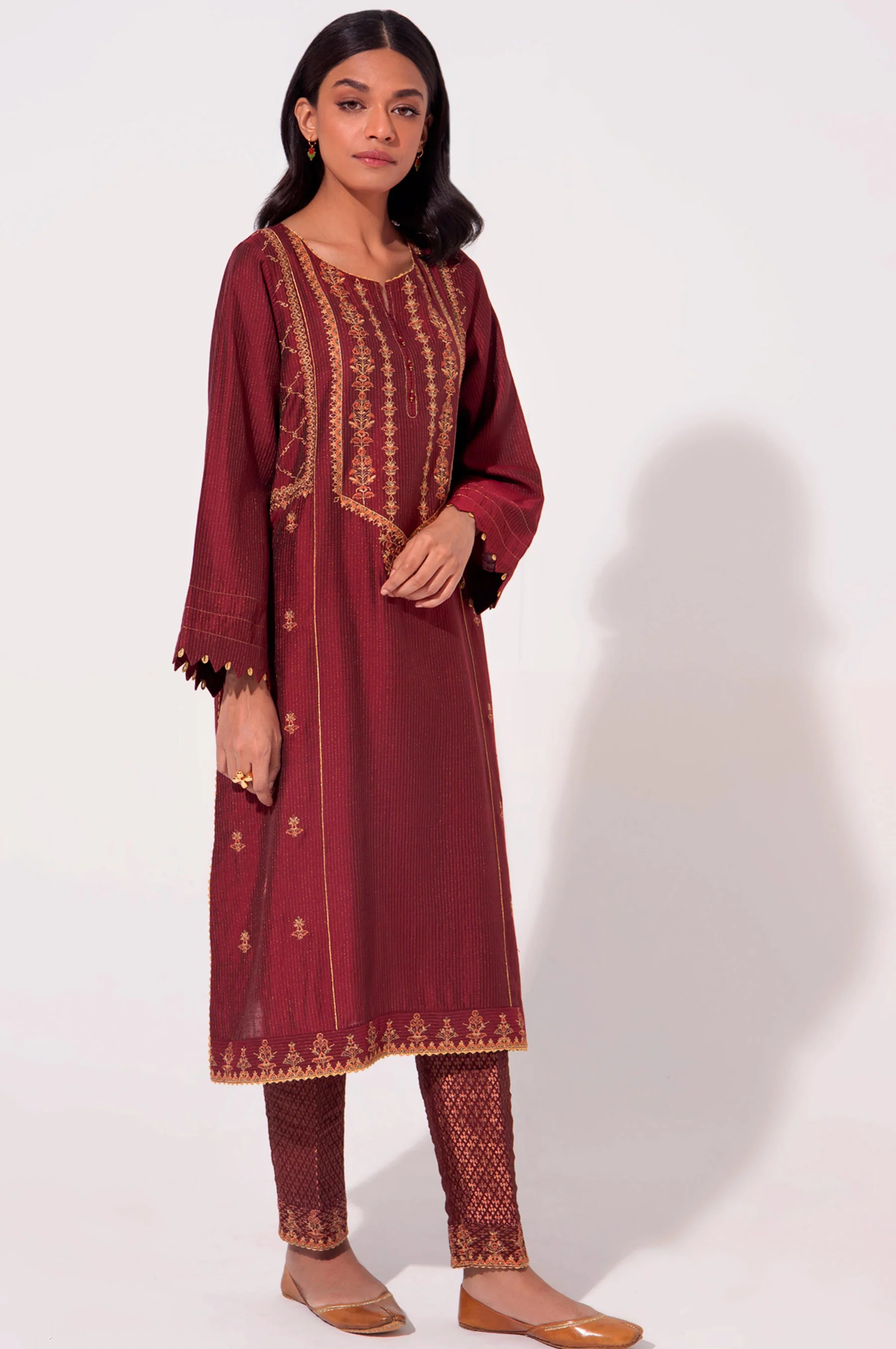 Stitched 2 Piece Cotton Silk Embroidered Suit. - Image 5