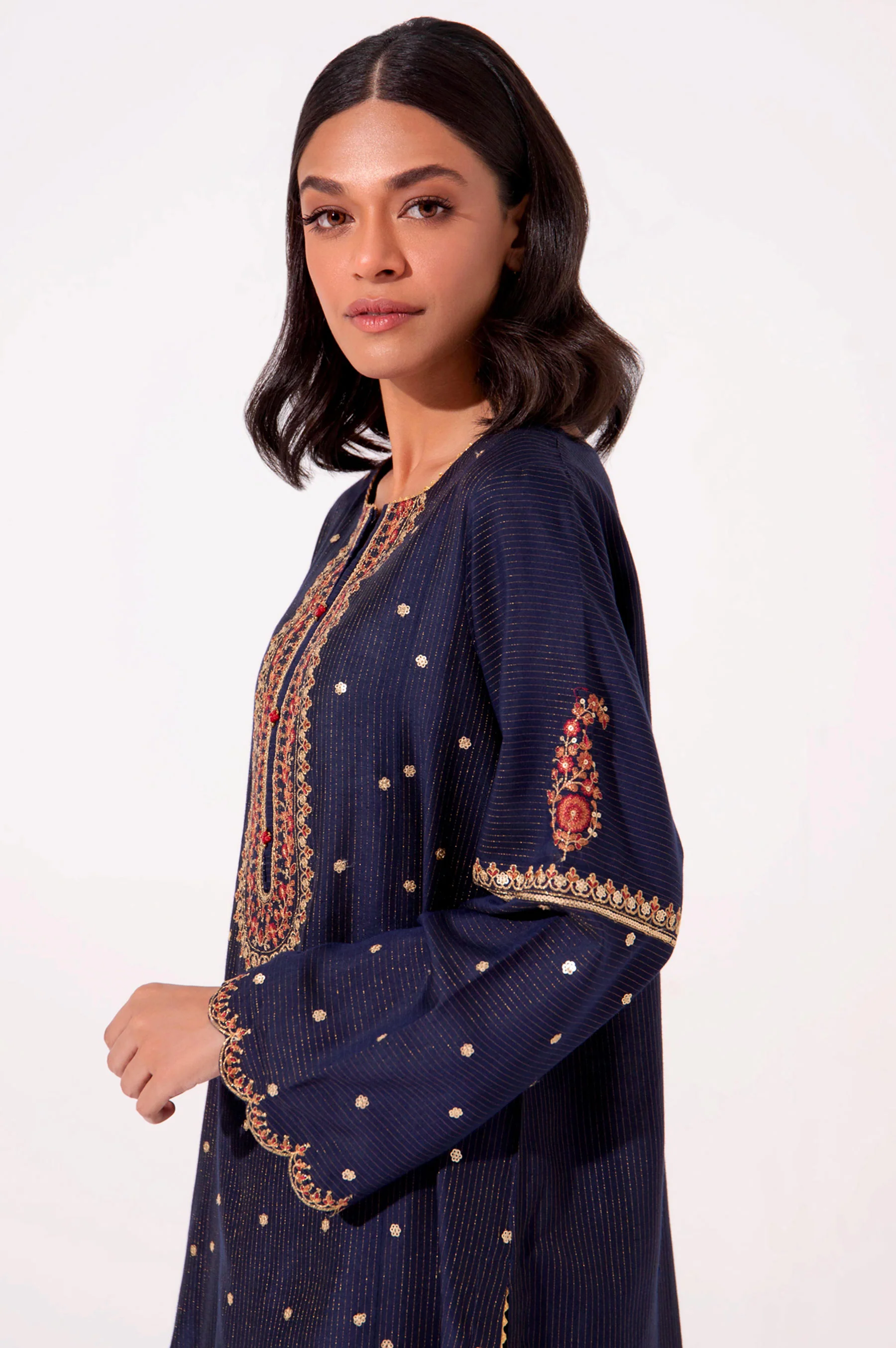 Stitched 2 Piece Zari Cotton Silk Embroidered Suit. - Image 3