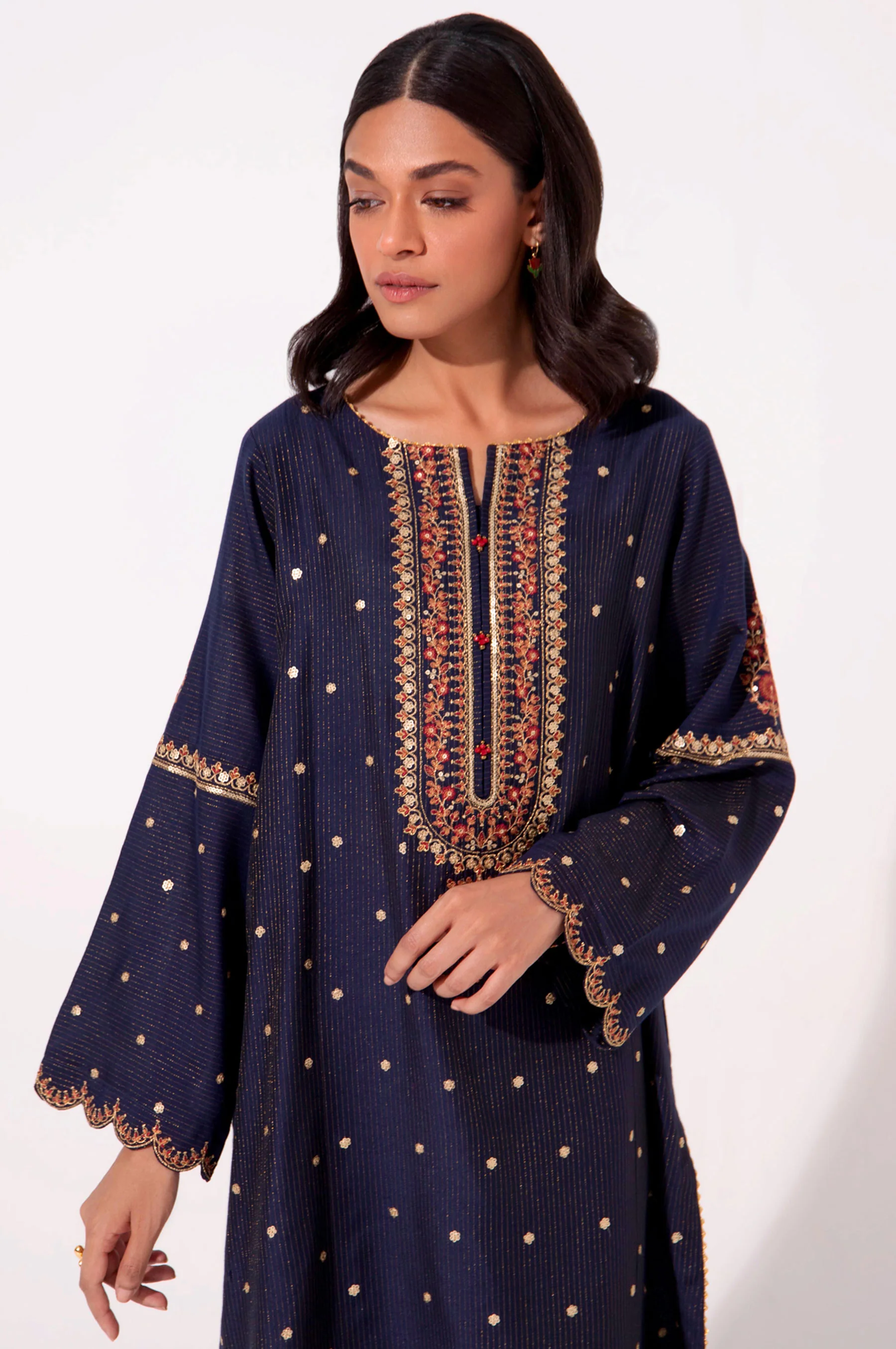 Stitched 2 Piece Zari Cotton Silk Embroidered Suit. - Image 4