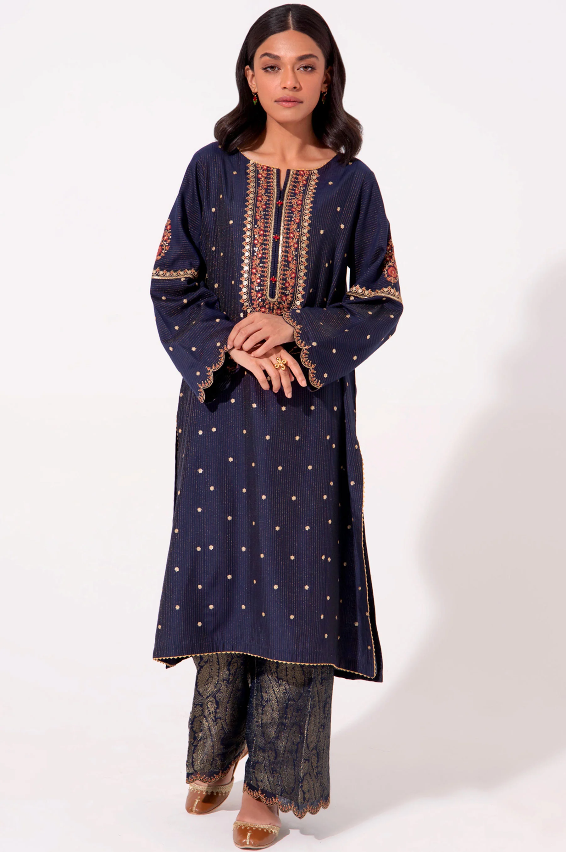 Stitched 2 Piece Zari Cotton Silk Embroidered Suit. - Image 5