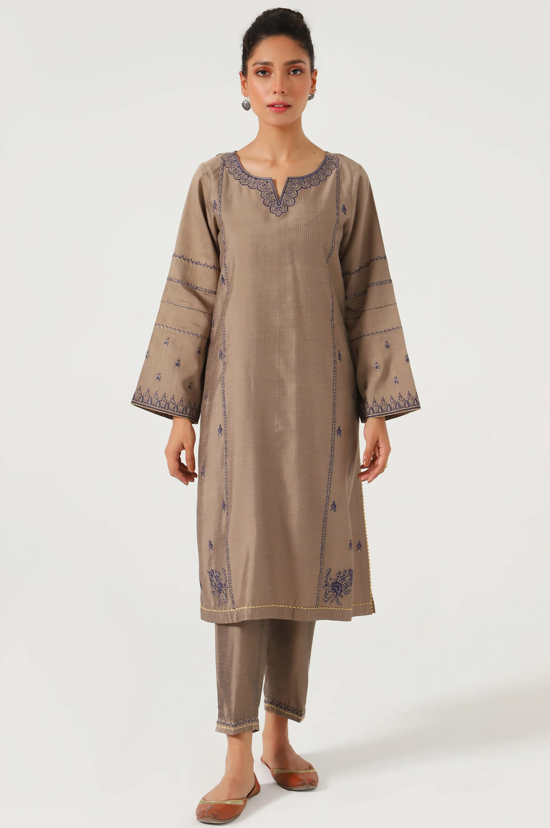Stitched 2 Piece Cotton Silk Embroidered Suit. - Image 2