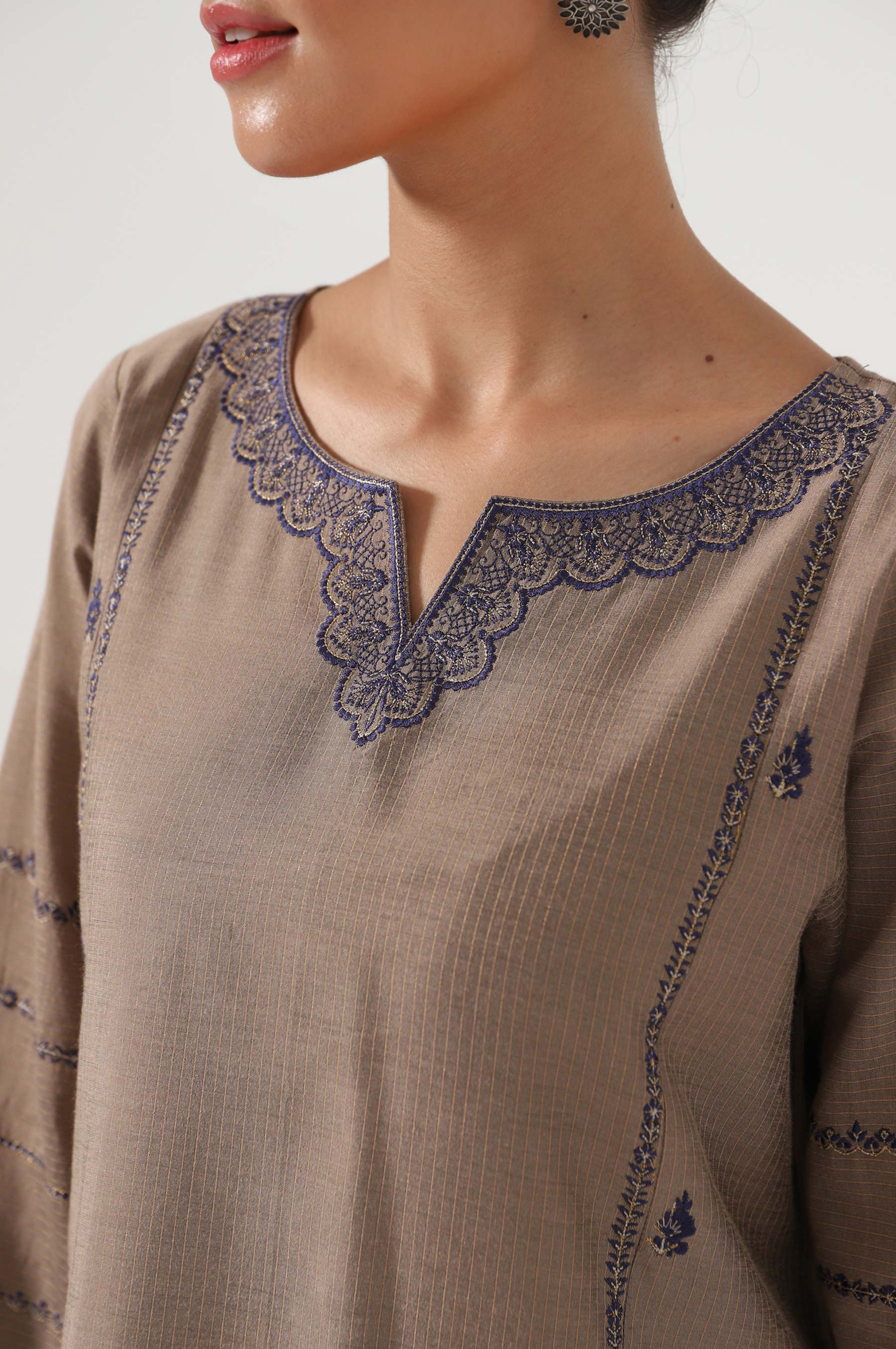 Stitched 2 Piece Cotton Silk Embroidered Suit. - Image 5