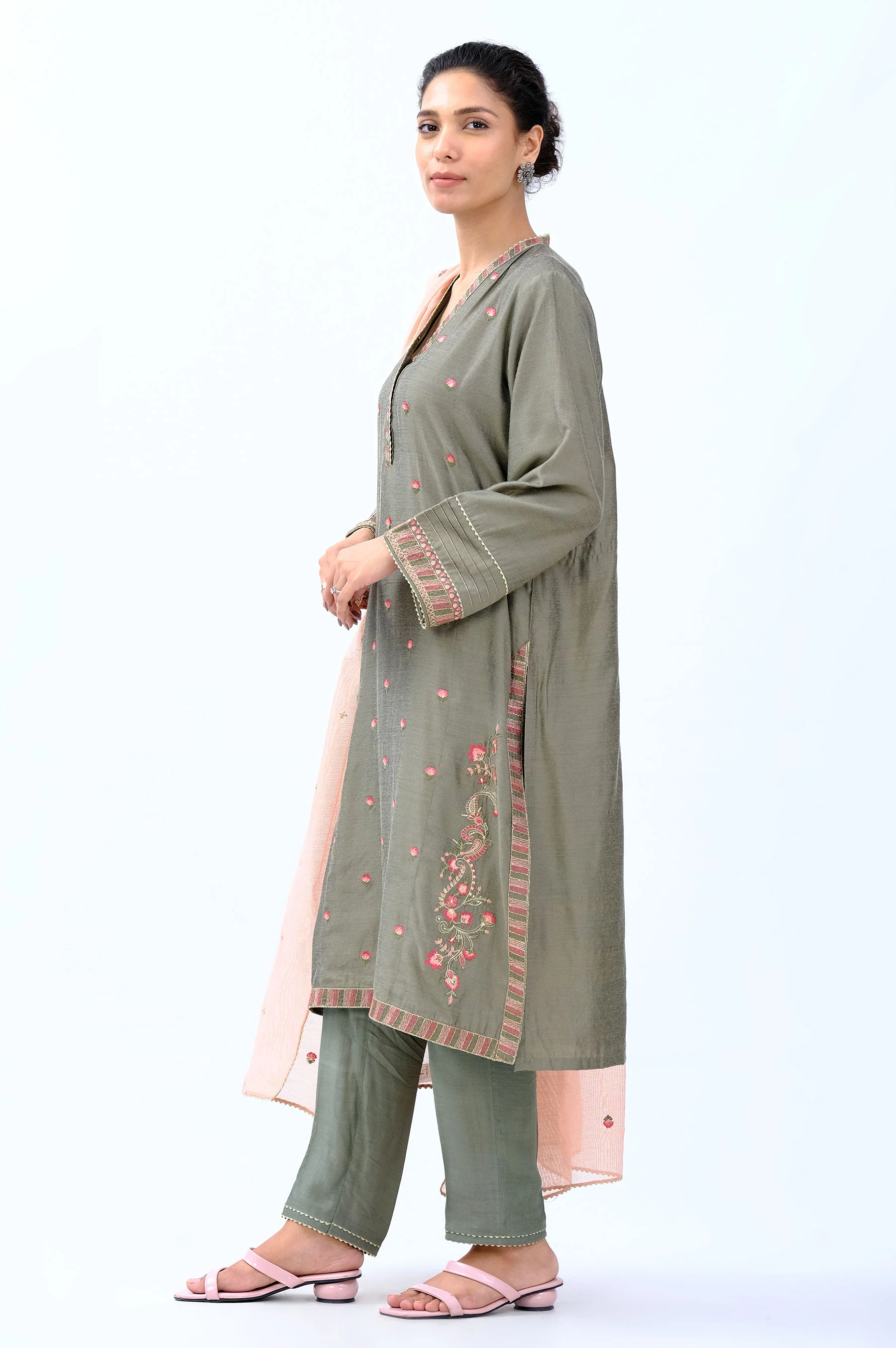 Stitched 2 Piece Cotton Silk Suit - Image 4
