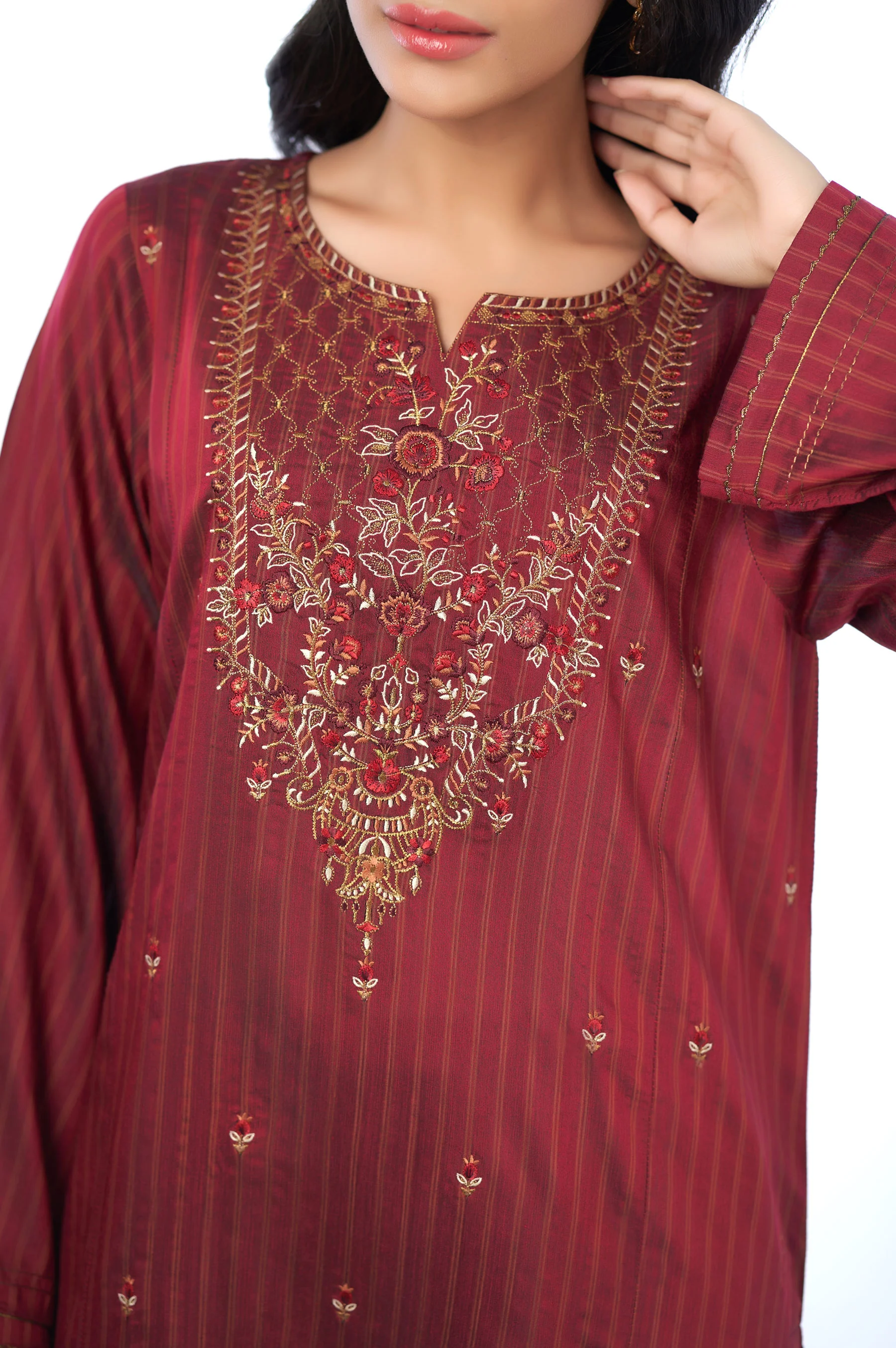 Stitched 2 Piece Cotton Silk Embroidered Outfit - Image 4