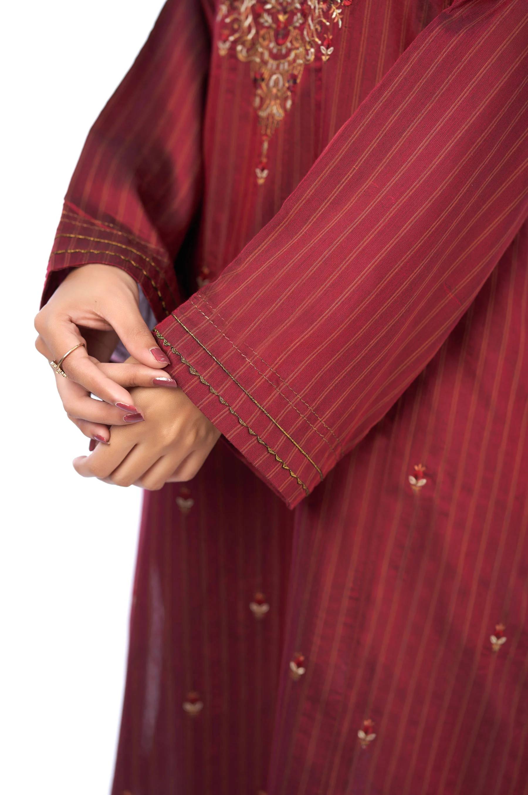 Stitched 2 Piece Cotton Silk Embroidered Outfit - Image 5