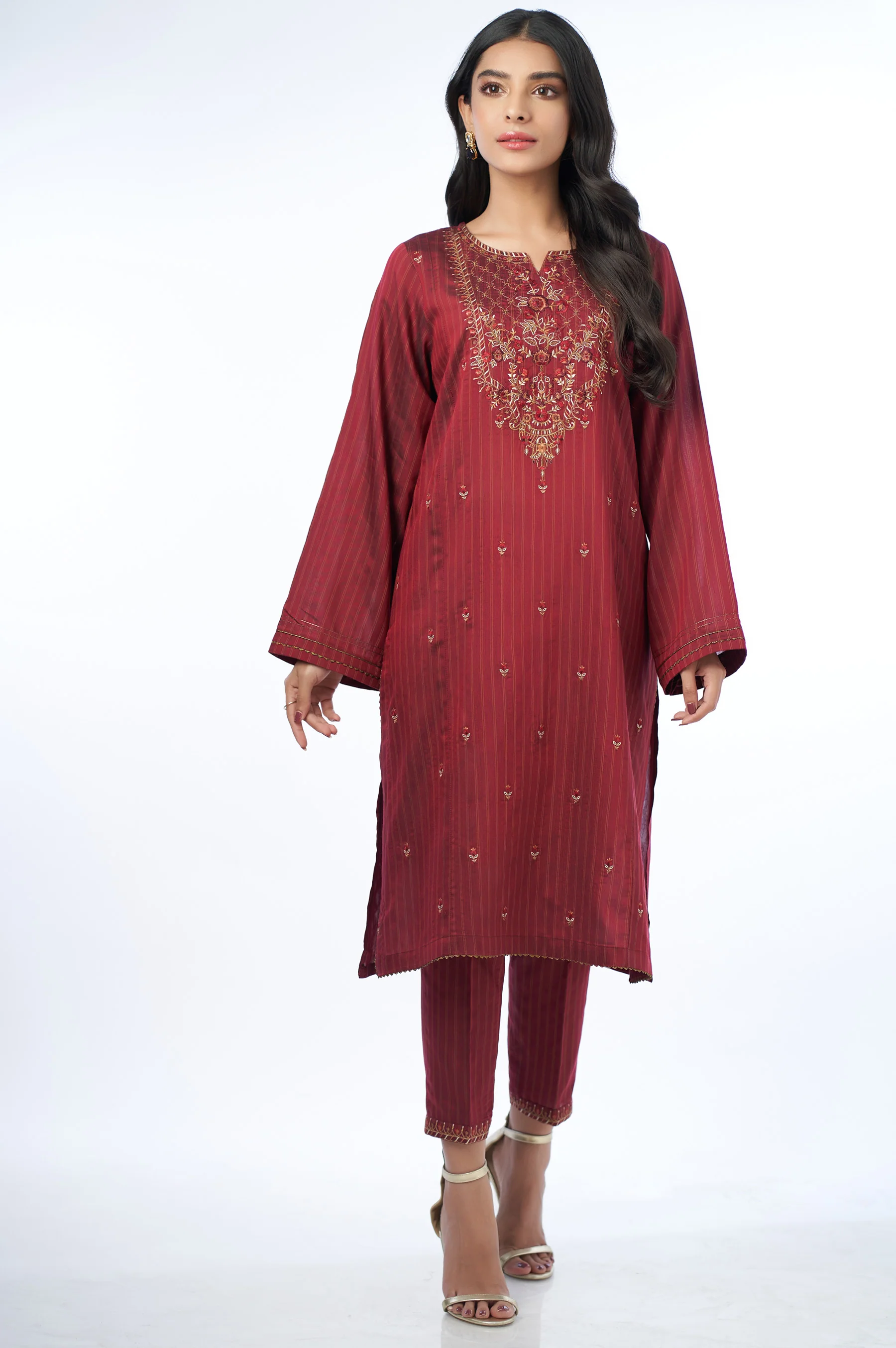 Stitched 2 Piece Cotton Silk Embroidered Outfit - Image 6