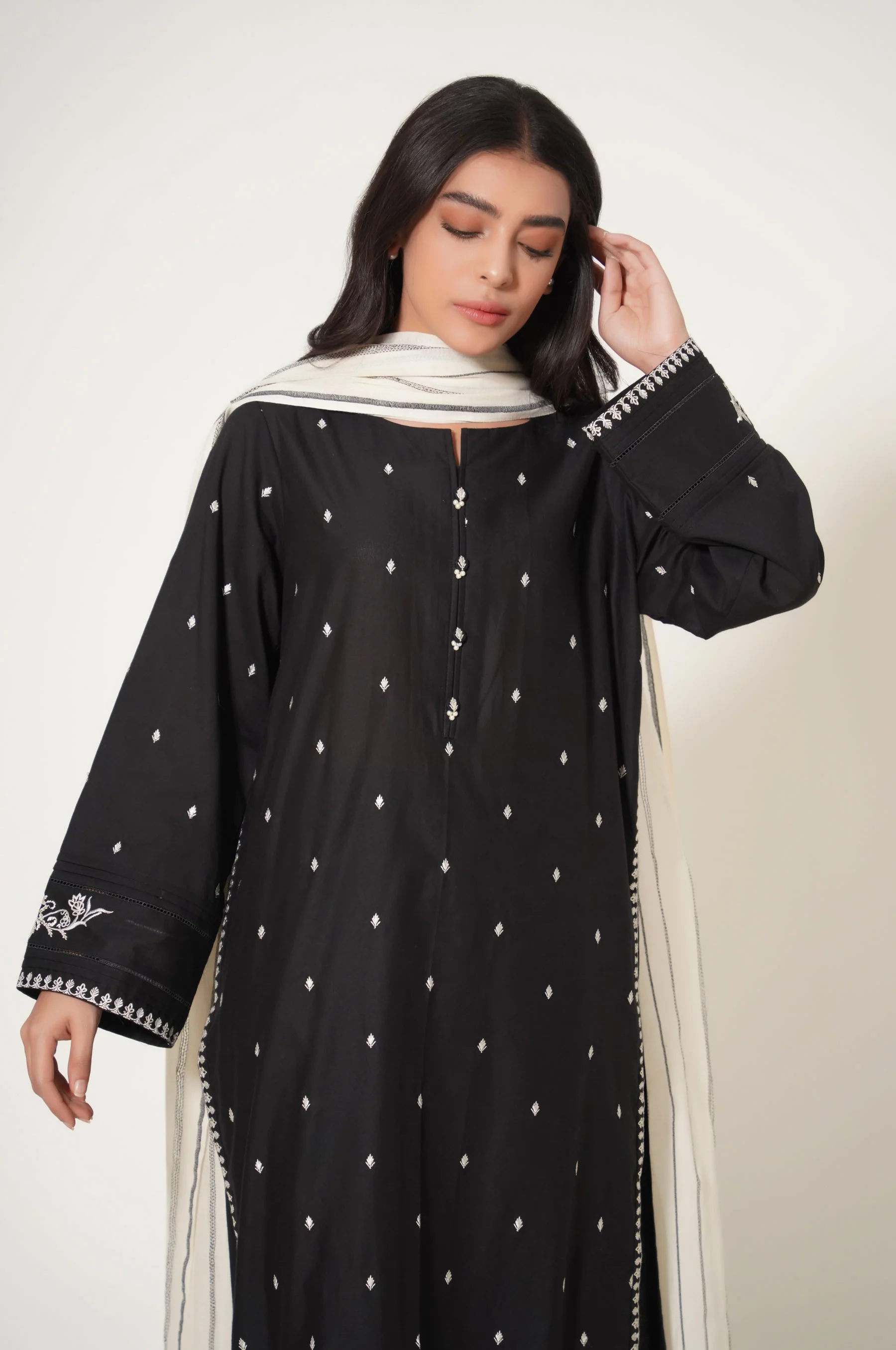 Stitched 2 Piece Cotton Slub Embroidered Suit - Image 3