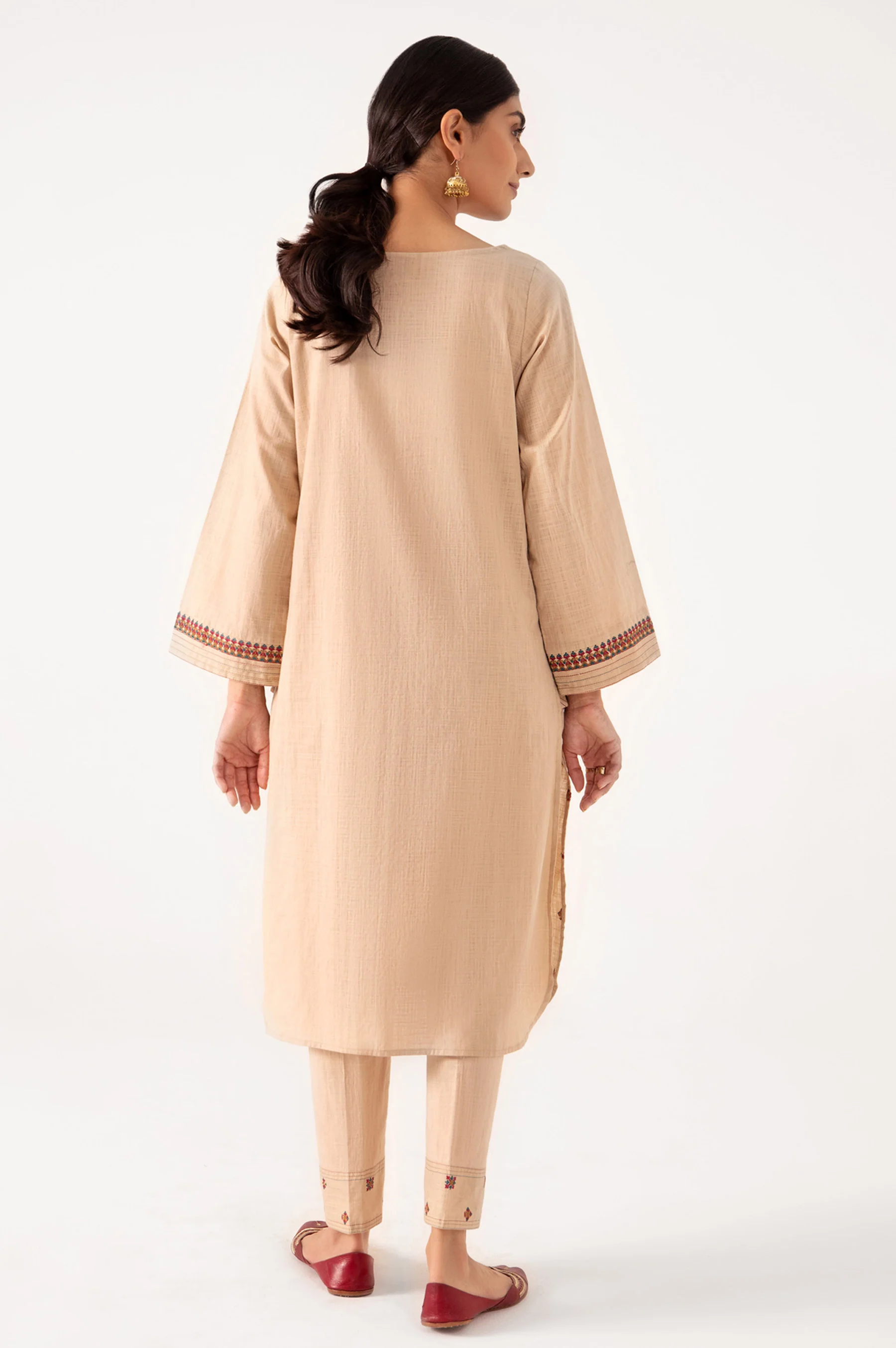 Stitched 2 Piece Embroidered Cotton Slub Suit - Image 2