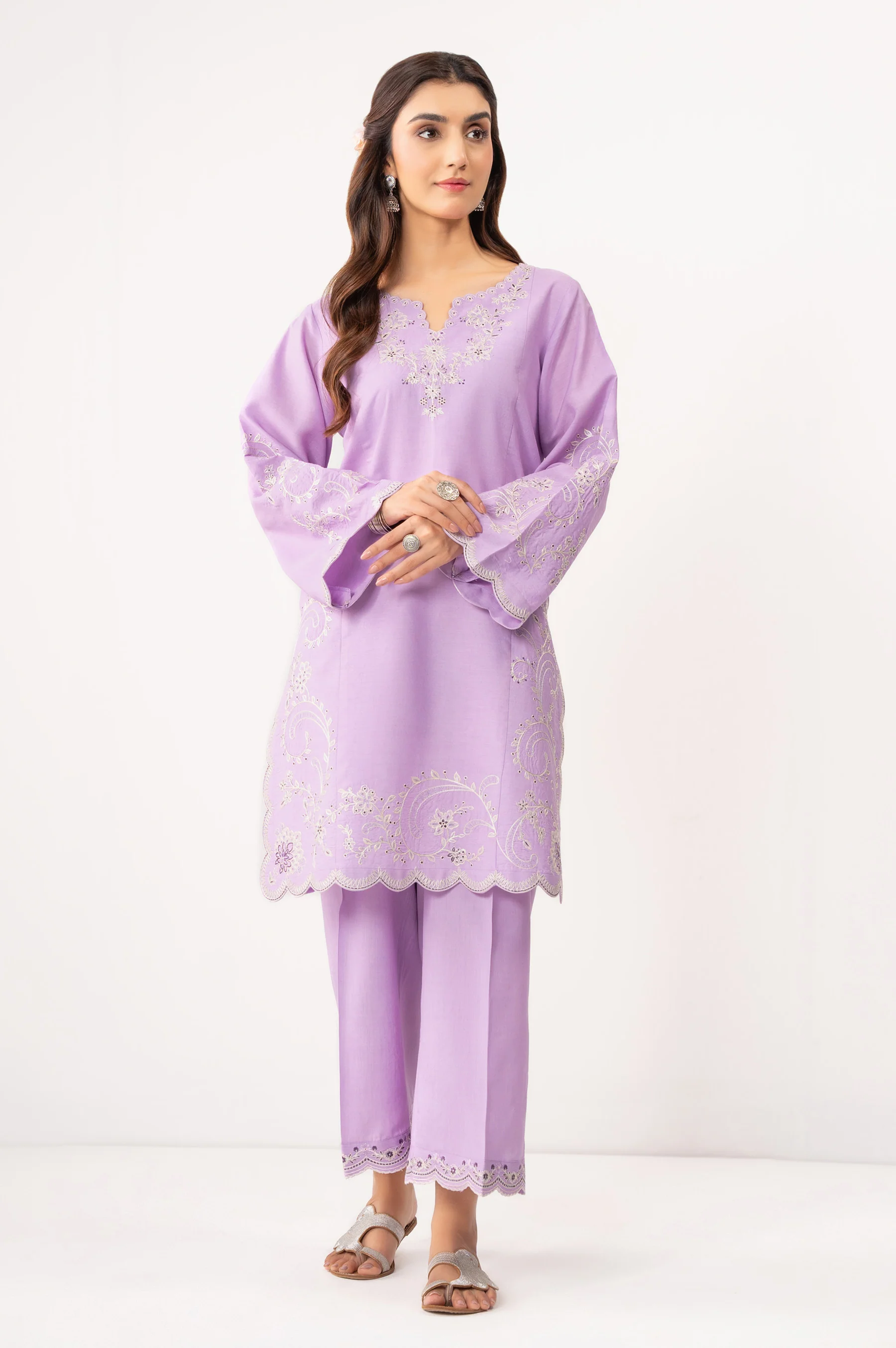 STITCHED EMBROIDERED COTTON LINEN VISCOSE SHIRT BOTTOM - Image 3