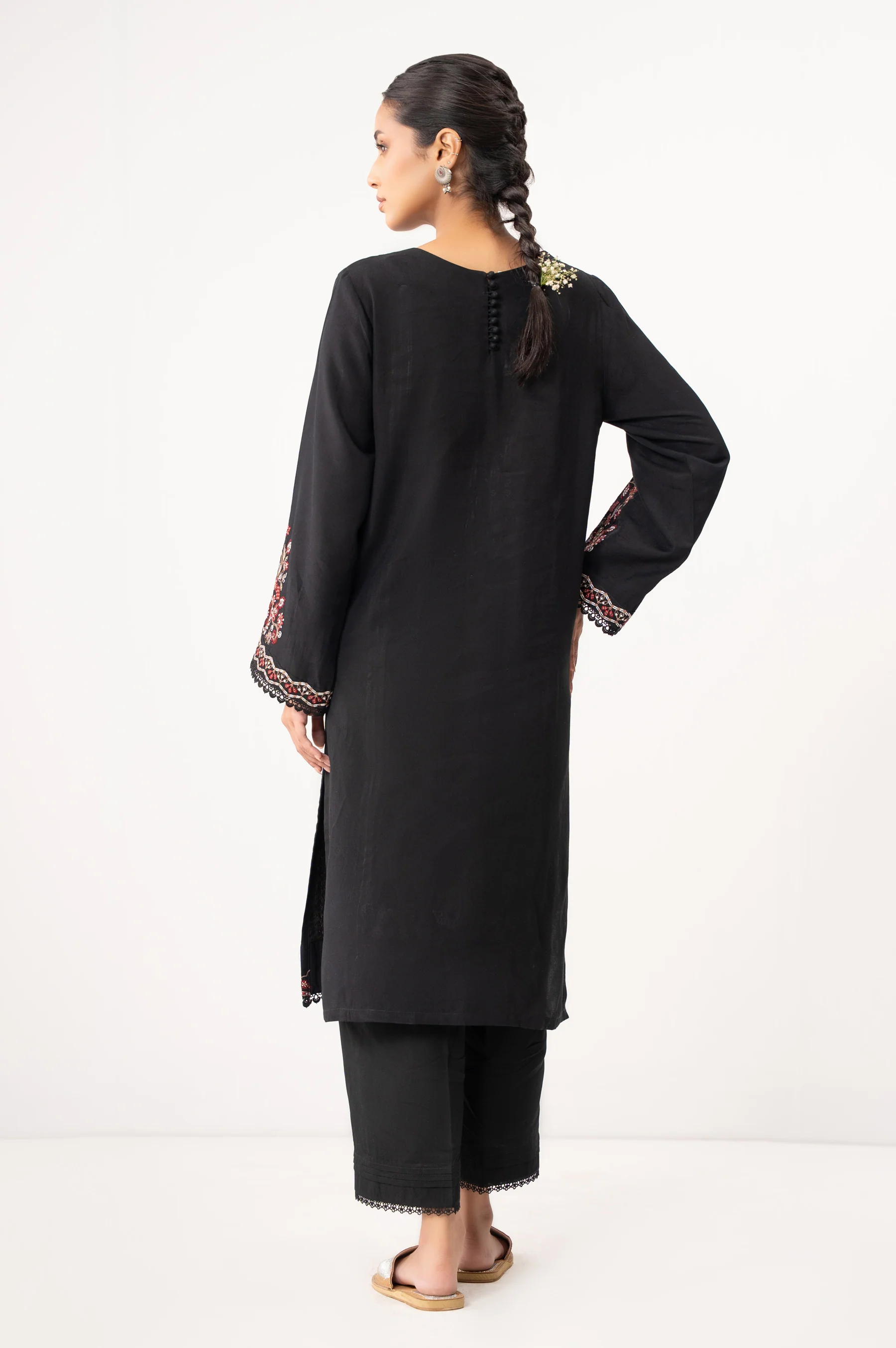 STITCHED EMBROIDERED COTTON LINEN VISCOSE SHIRT BOTTOM - Image 5