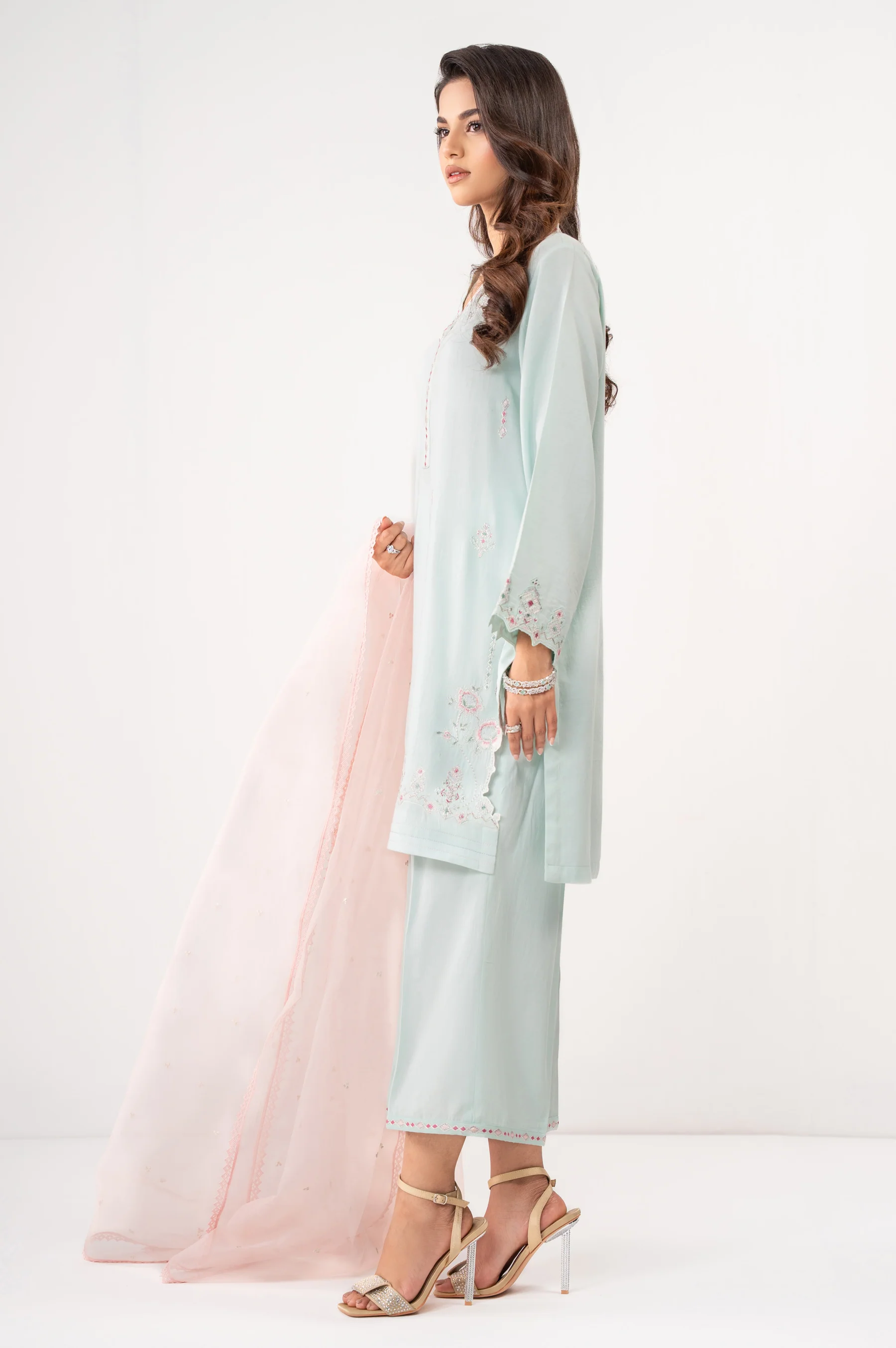 STITCHED EMBROIDERED COTTON SATIN SHIRT BOTTOM - Image 4