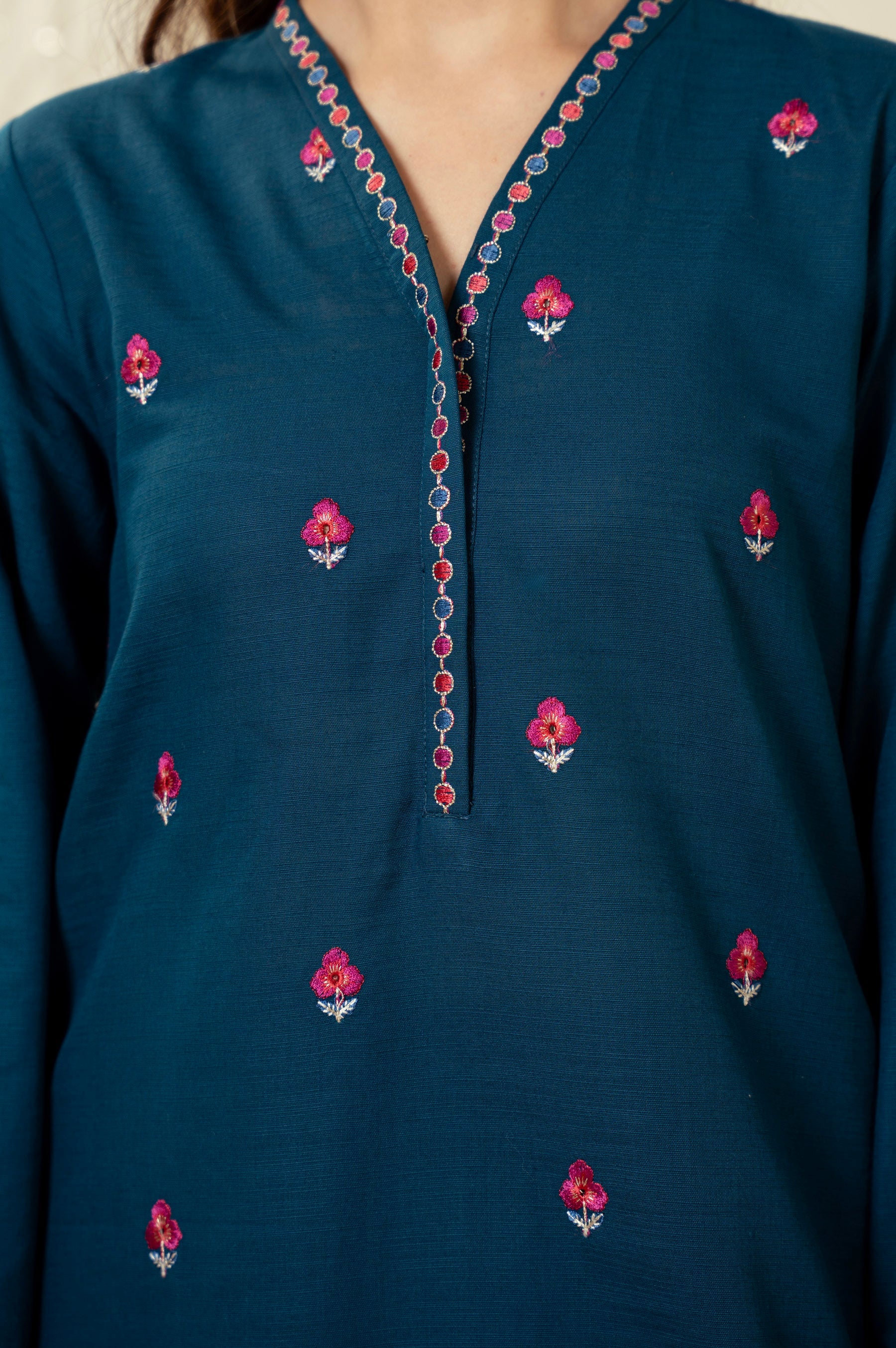 EMBROIDERED KHADDAR STITCHED SHIRT BOTTOM - Image 3