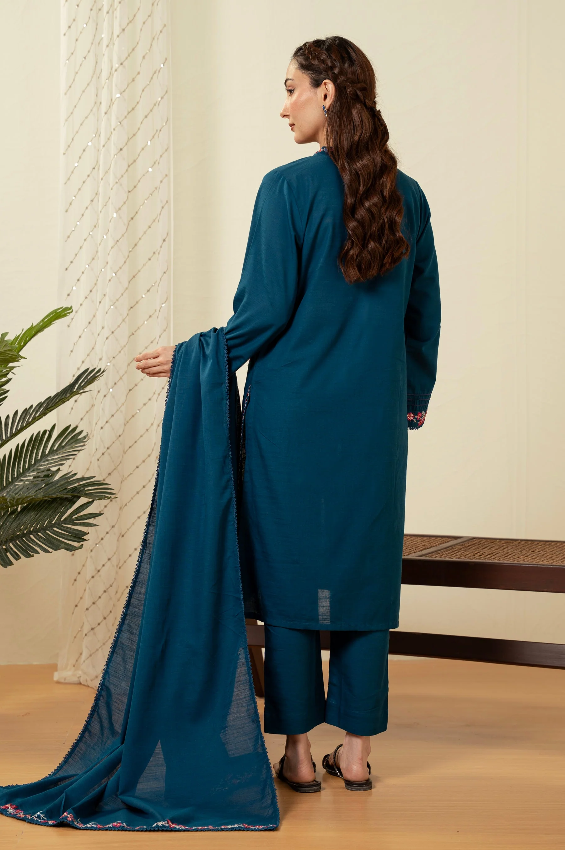 EMBROIDERED KHADDAR STITCHED SHIRT BOTTOM - Image 4