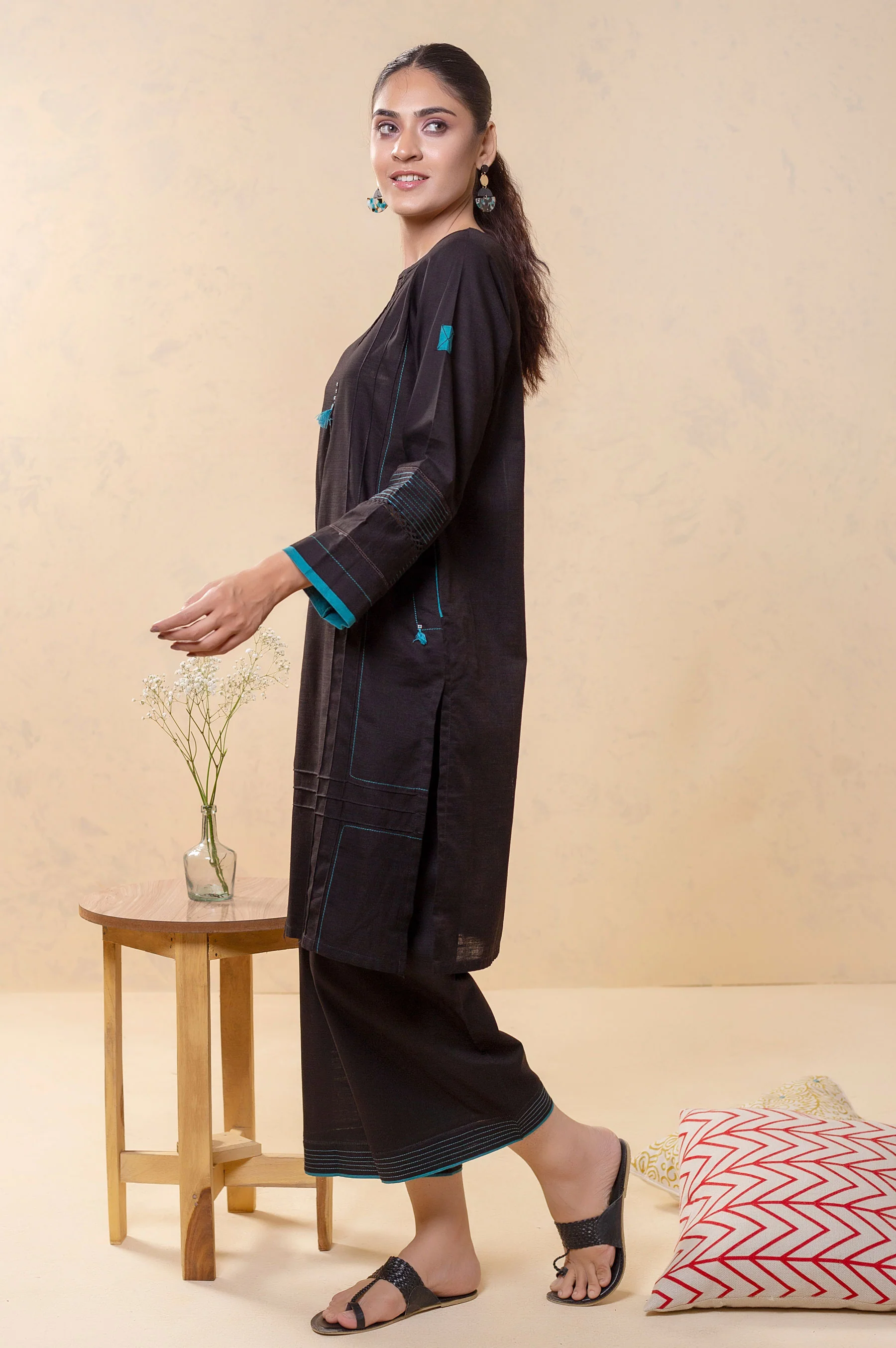Stitched 2 Piece Embellished Khaddar Suit - Image 2