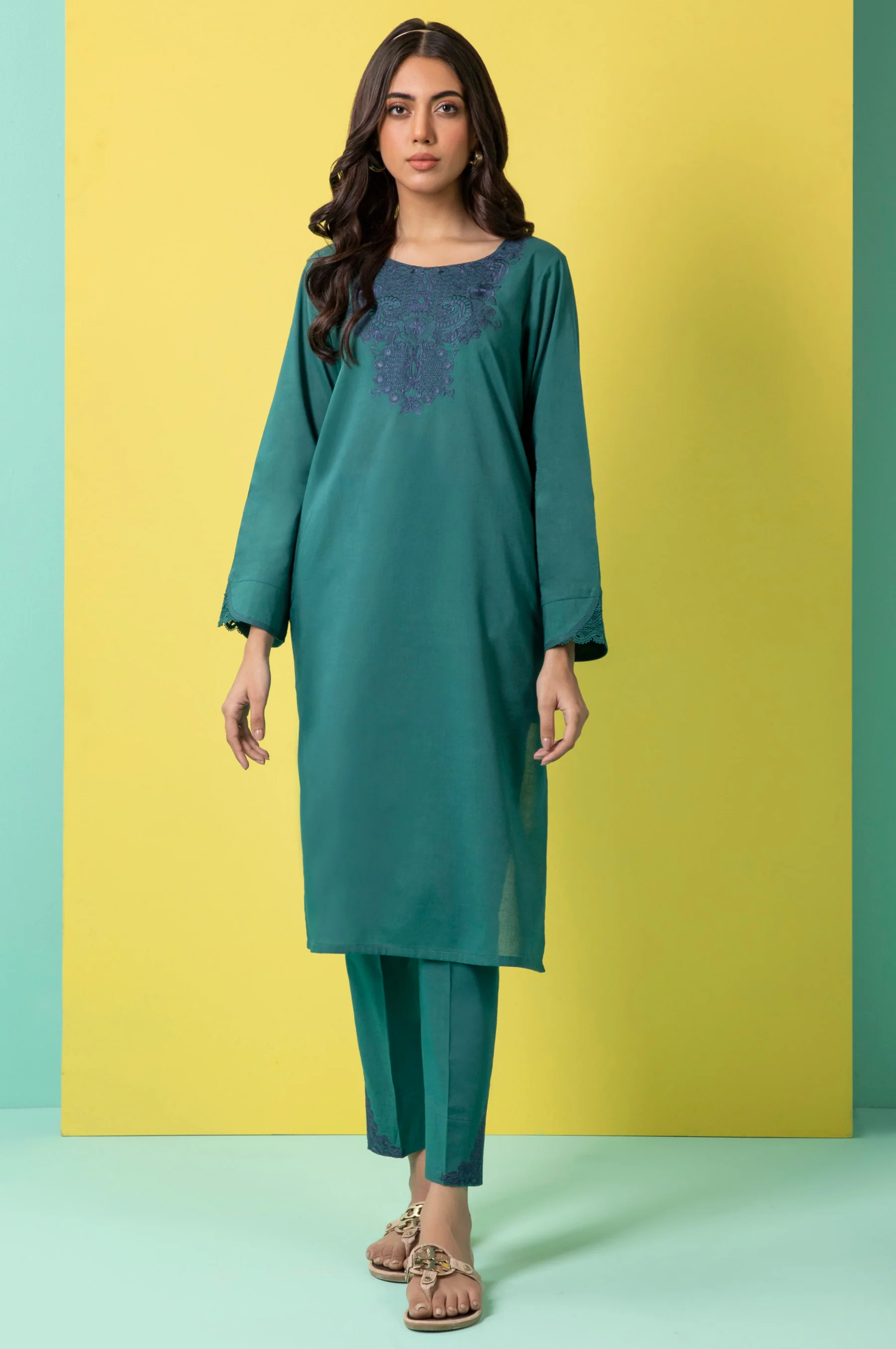 Stitched 2 Piece Embroidered Cambric Suit - Image 2