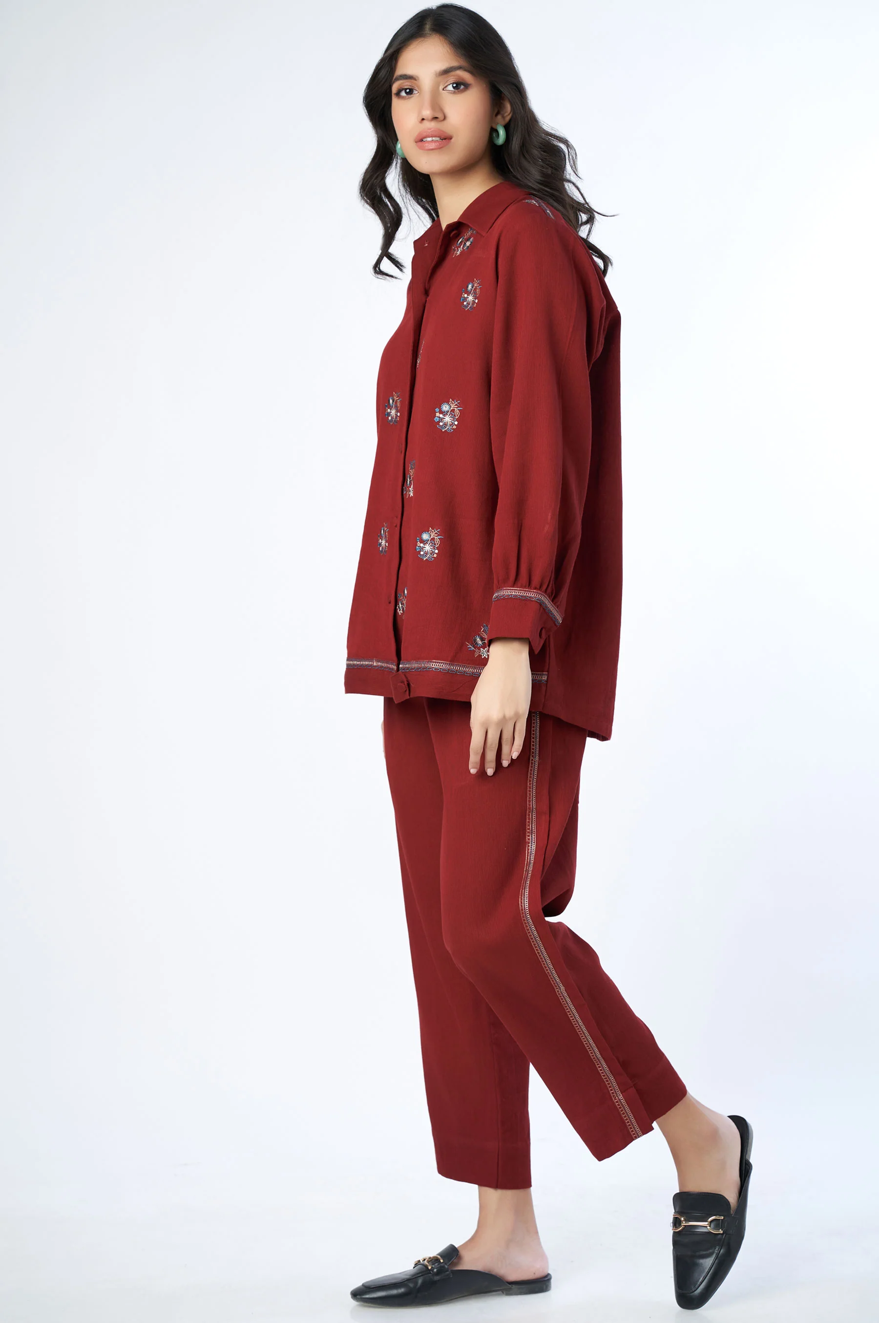Stitched 2 Piece Embroidered Cottel Co-ord Set - Image 3