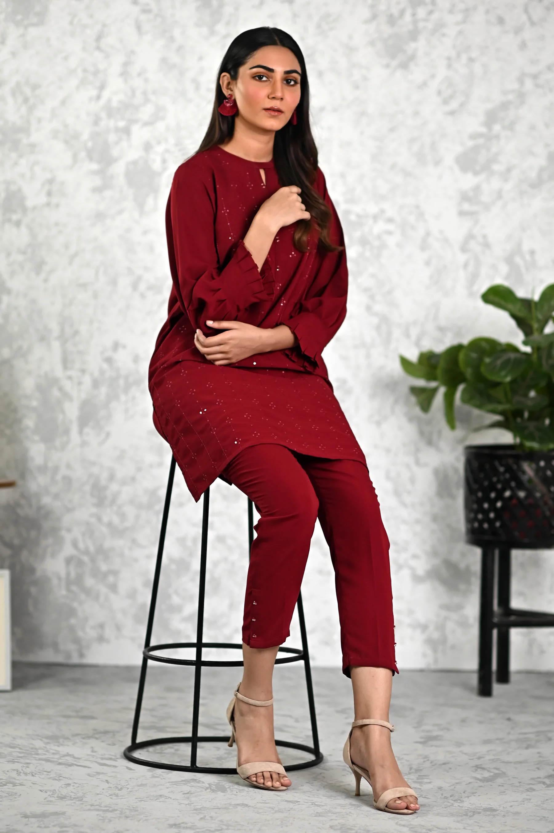Stitched 2 Piece Embroidered Crepe Shirt & Bottom - Image 2