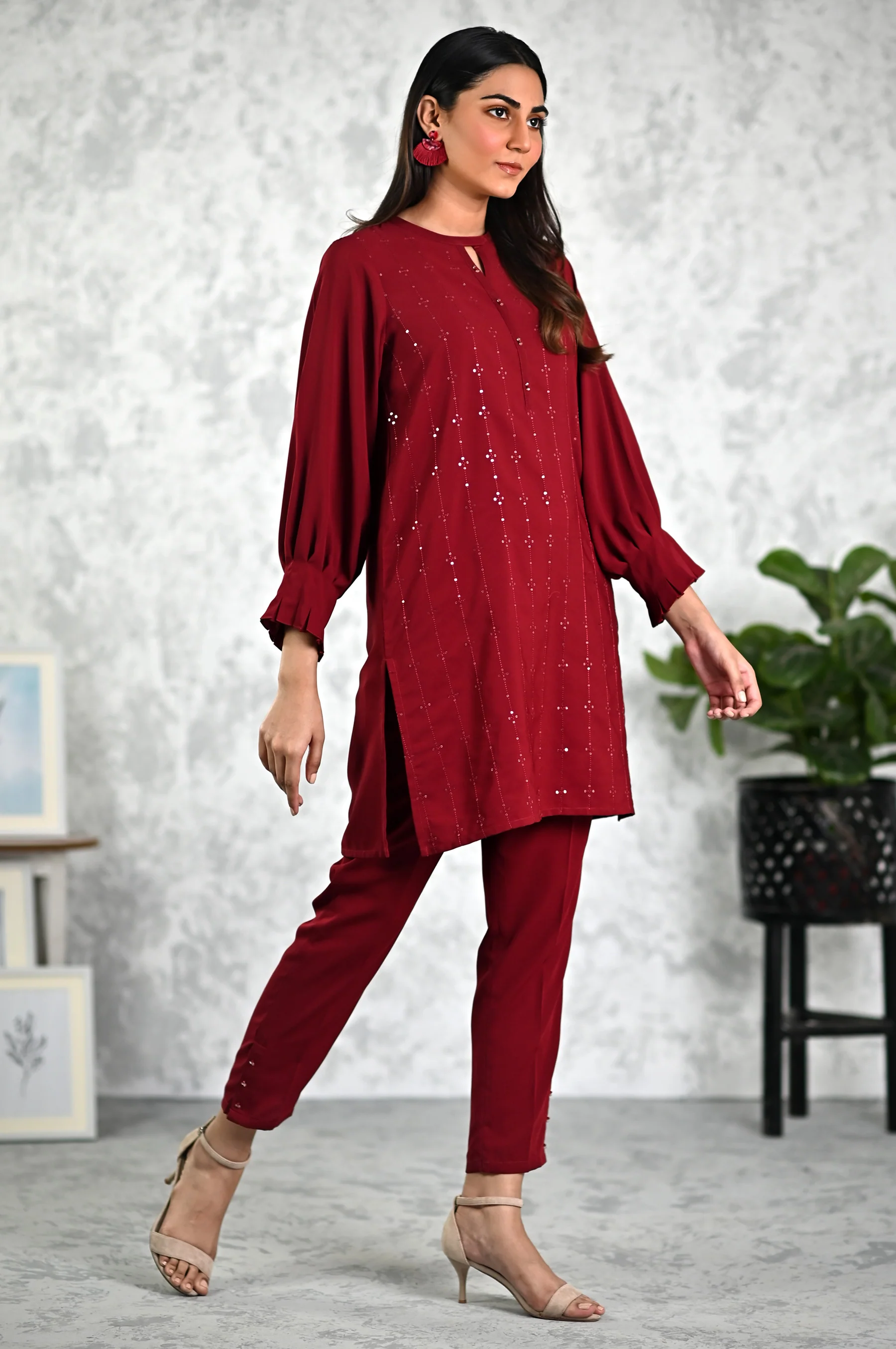 Stitched 2 Piece Embroidered Crepe Shirt & Bottom - Image 3