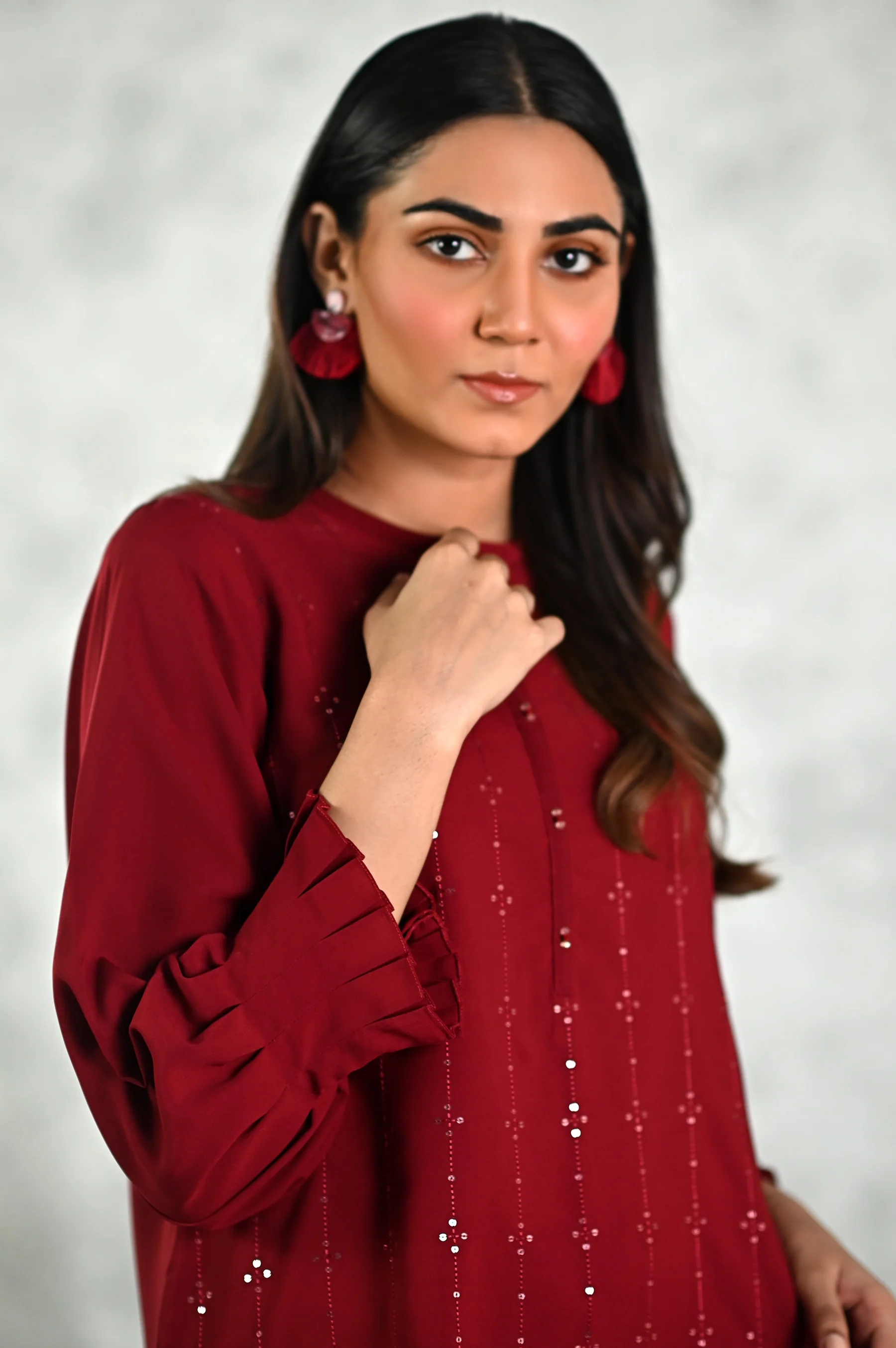 Stitched 2 Piece Embroidered Crepe Shirt & Bottom - Image 4
