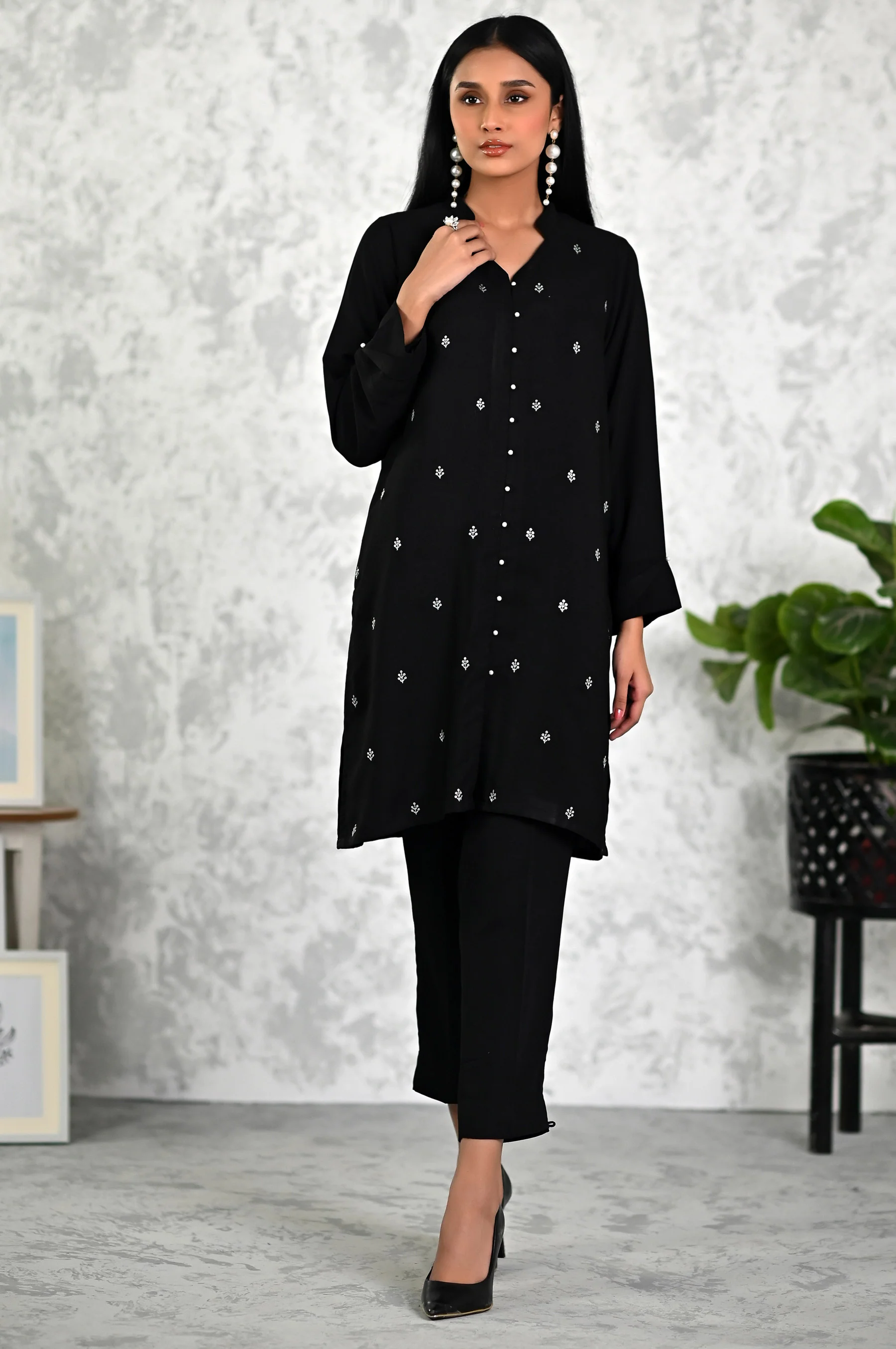 Stitched 2 Piece Embroidered Crepe Shirt & Bottom - Image 2