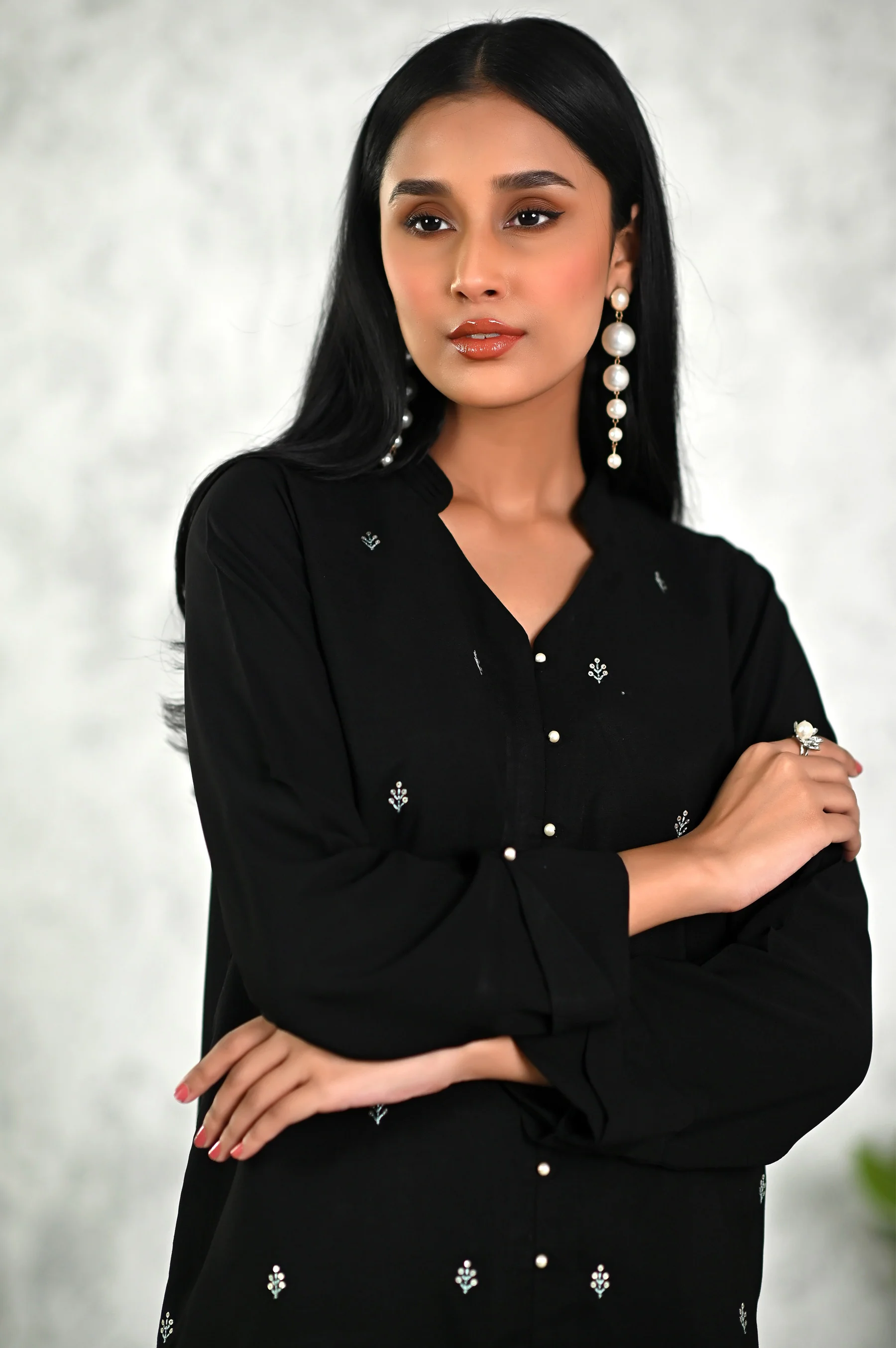 Stitched 2 Piece Embroidered Crepe Shirt & Bottom - Image 4