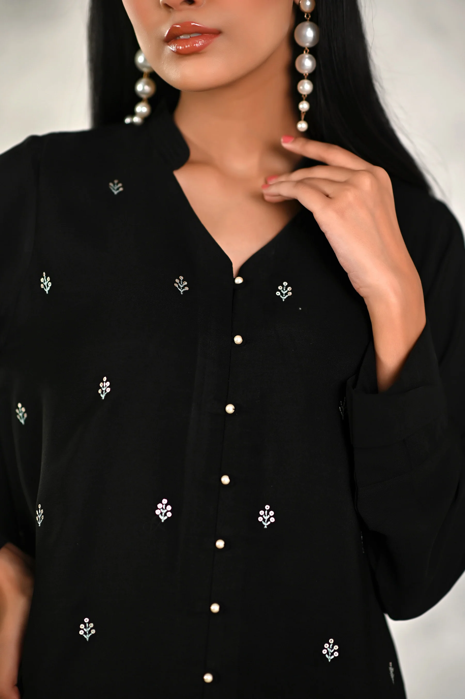 Stitched 2 Piece Embroidered Crepe Shirt & Bottom - Image 5