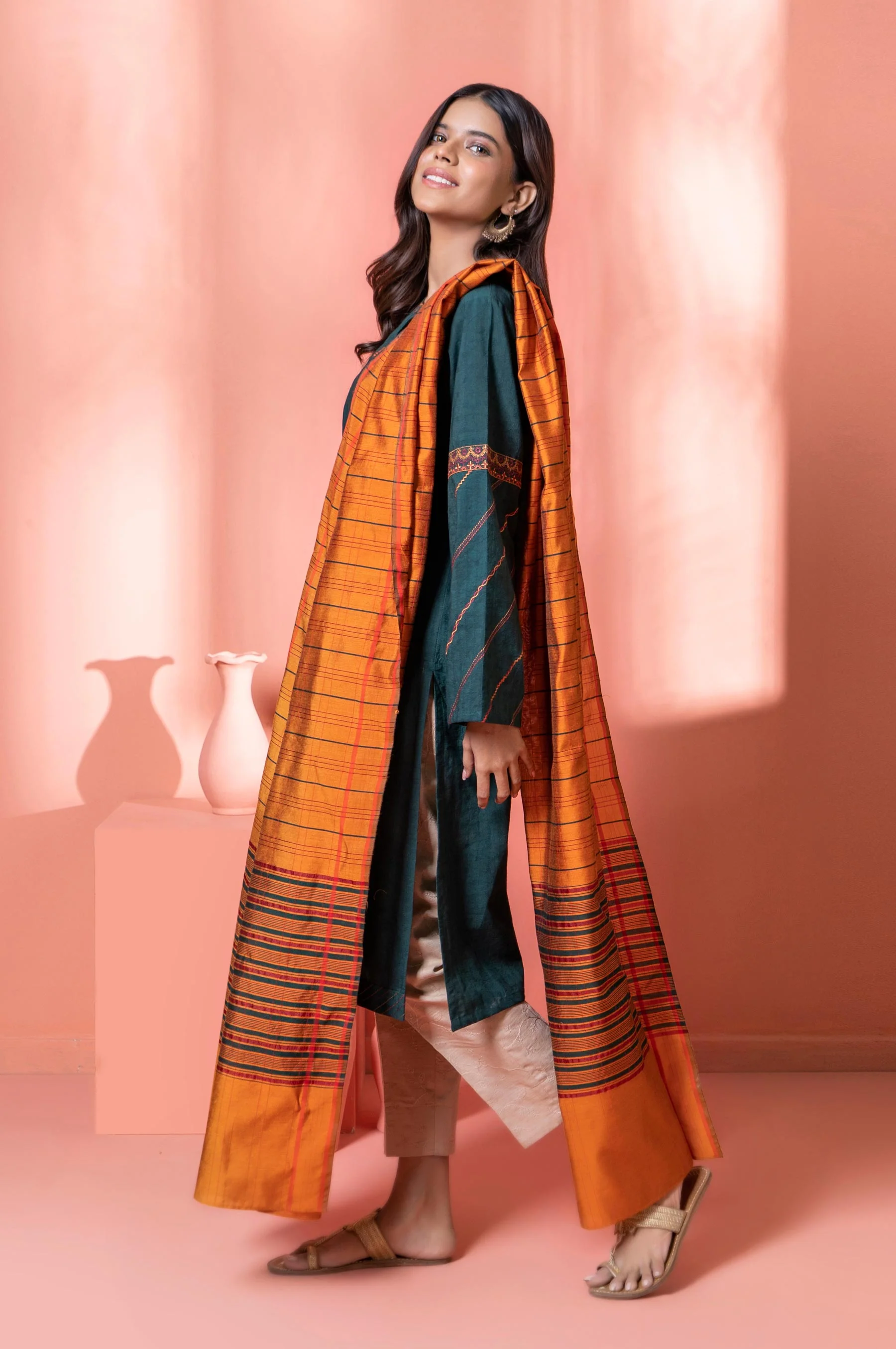 Stitched 2 Piece Embroidered Dobby Shirt With Dupatta - Image 2