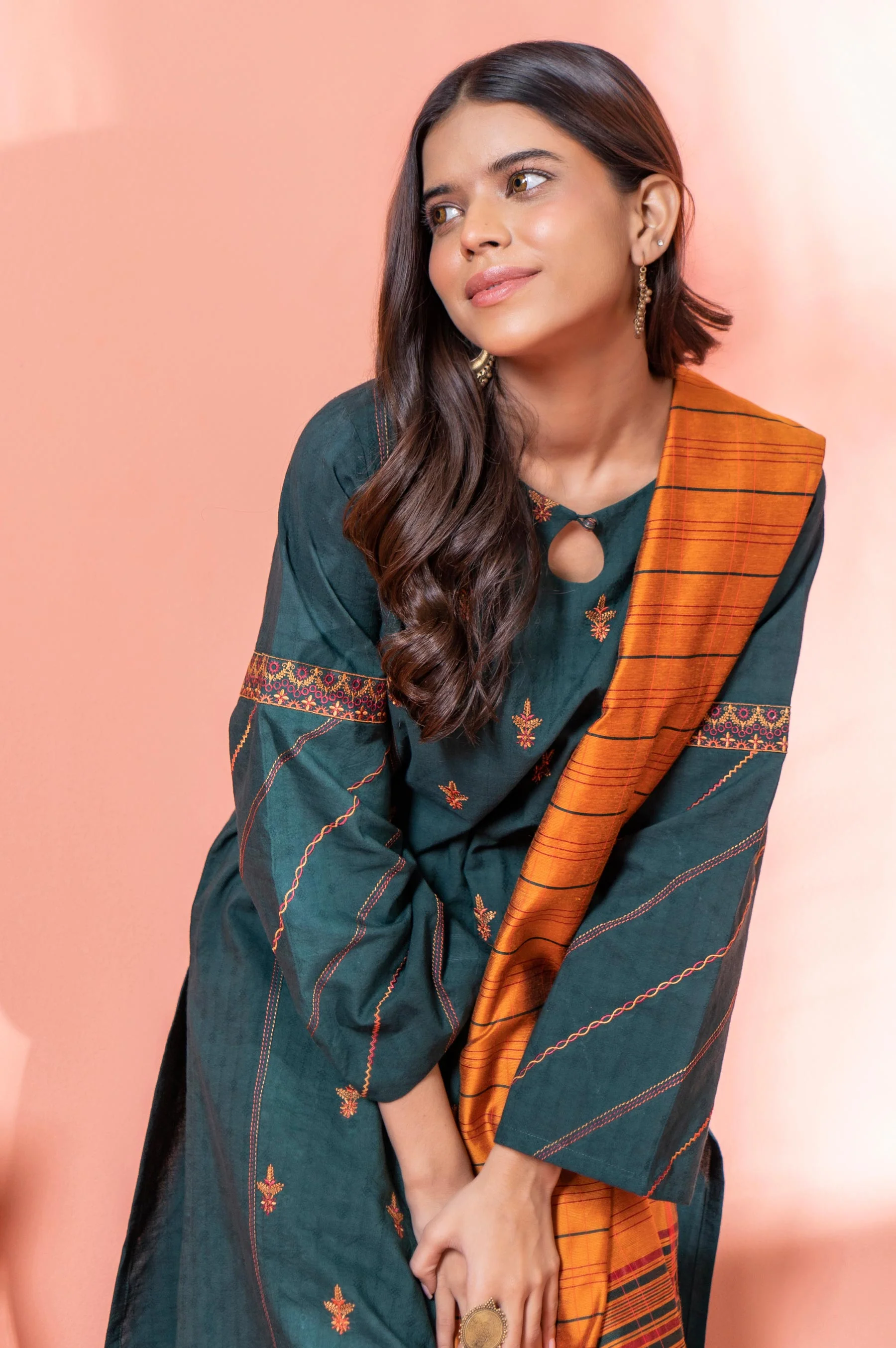 Stitched 2 Piece Embroidered Dobby Shirt With Dupatta - Image 3