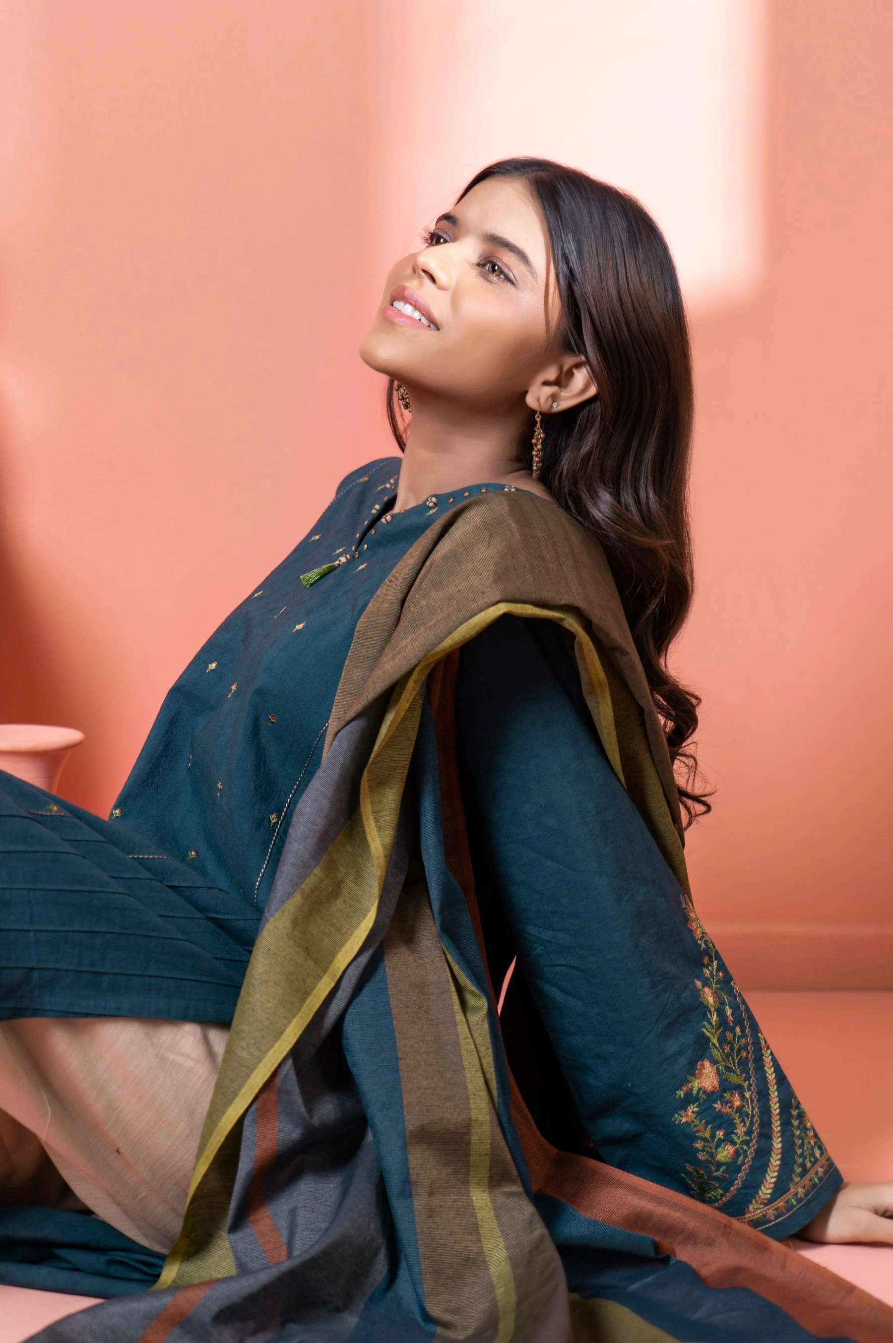 Stitched 2 Piece Embroidered Dobby Shirt With Dupatta - Image 3