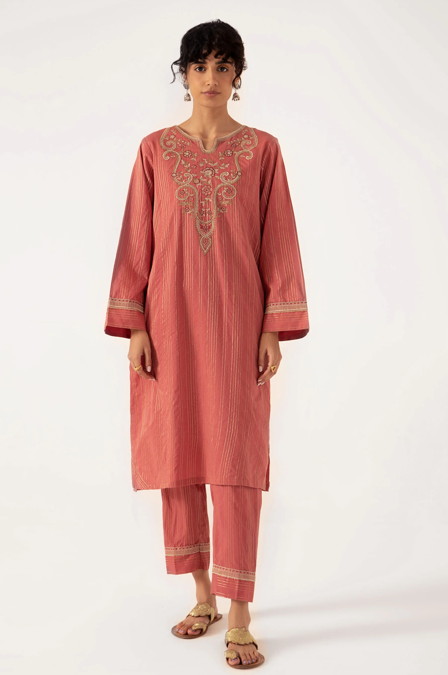 Stitched 2 Piece Embroidered Zari Suit - Image 2