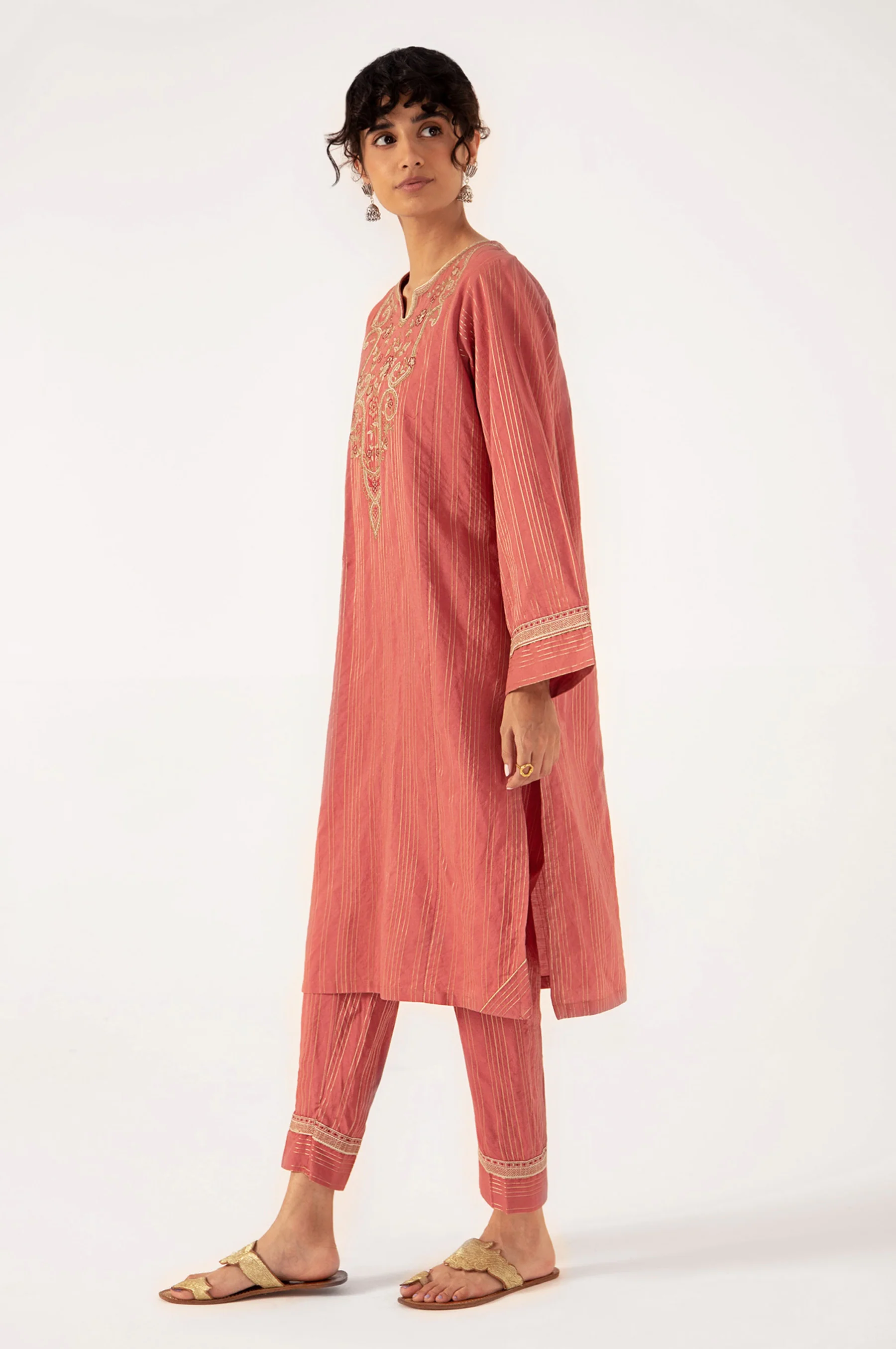 Stitched 2 Piece Embroidered Zari Suit - Image 4