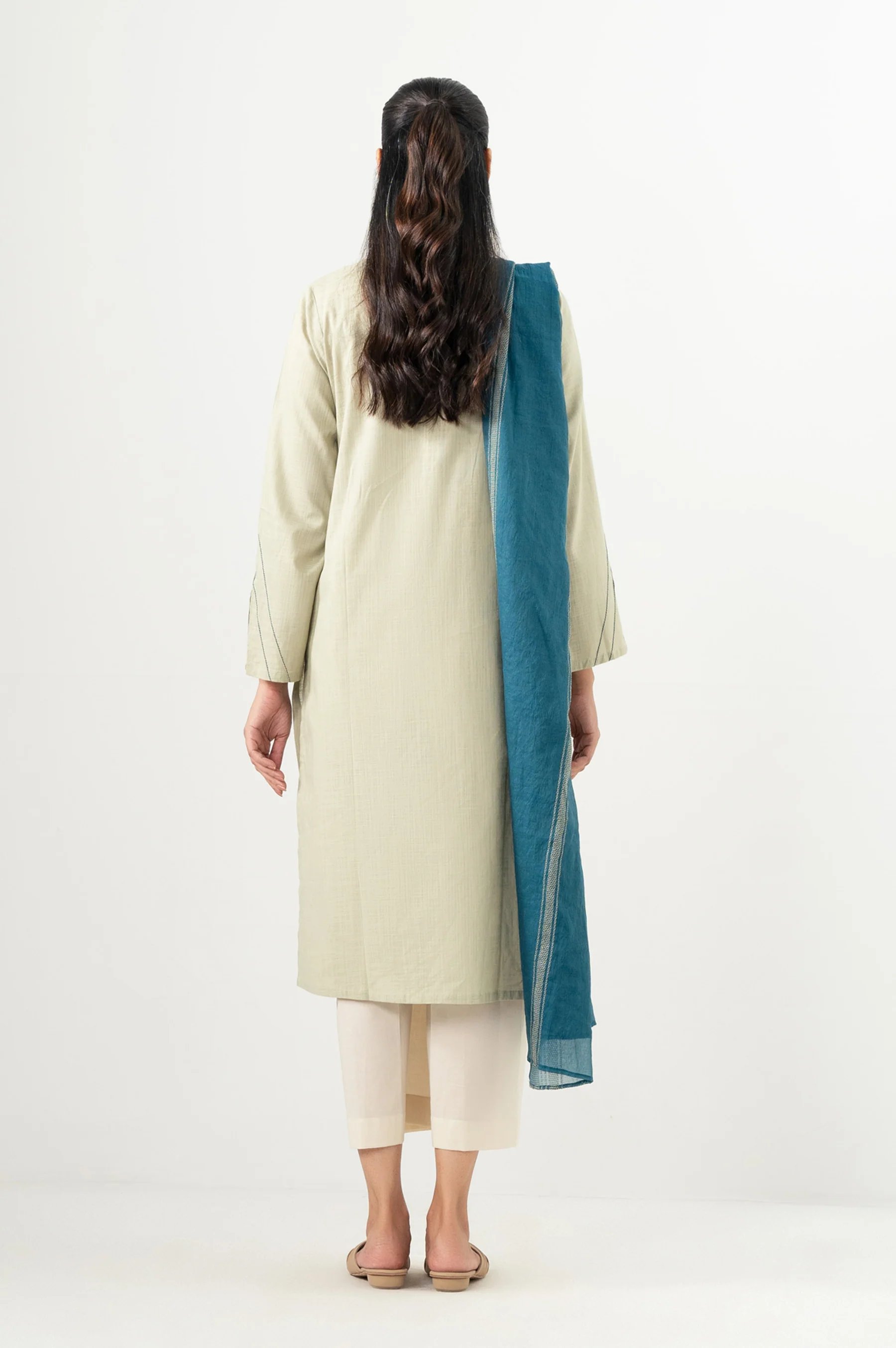 Stitched 2 Piece Embroidered Both Side Slub Shirt & Dupatta - Image 6