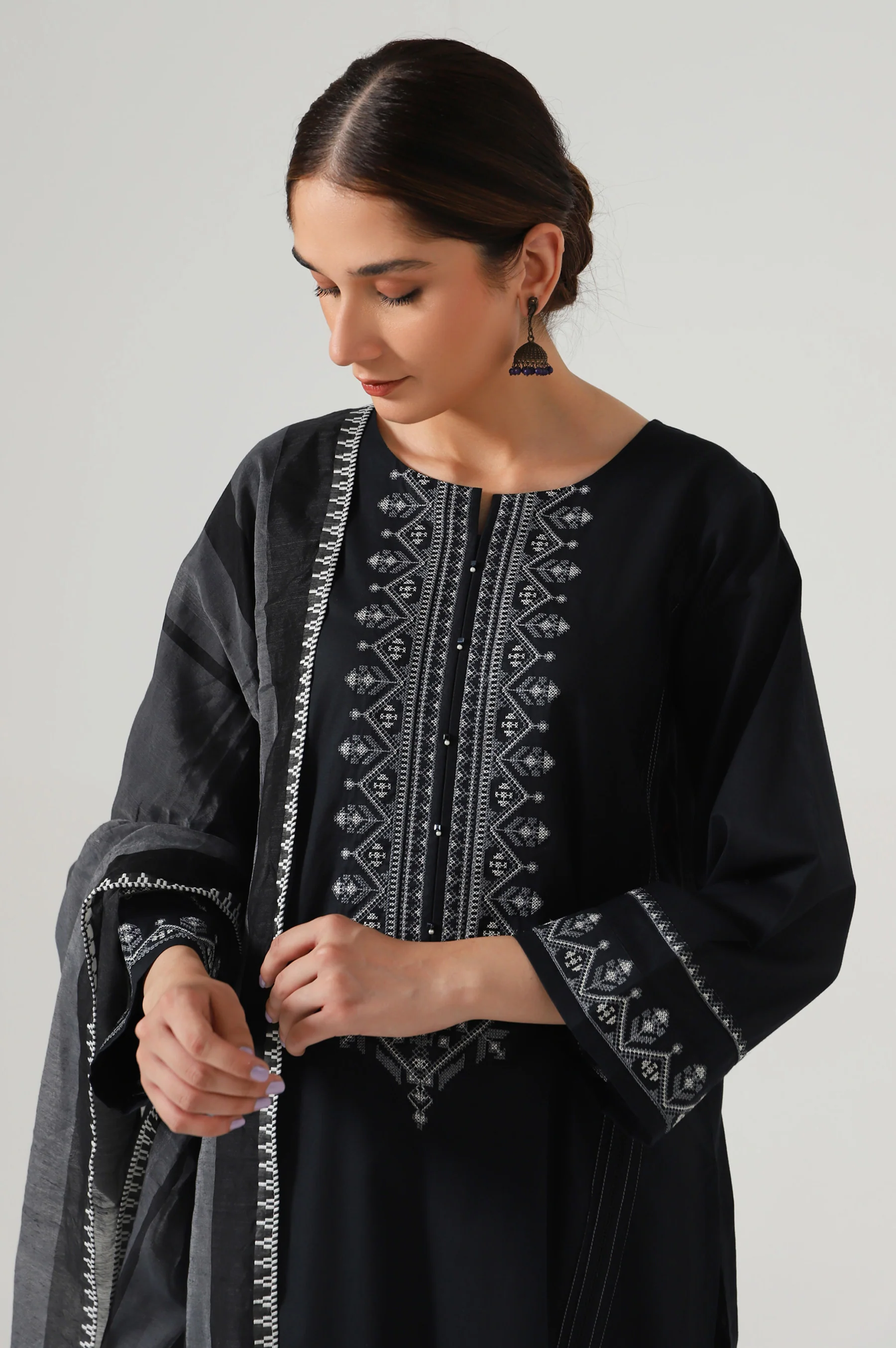 Stitched 2 Piece Embroidered Cambric Suit - Image 2