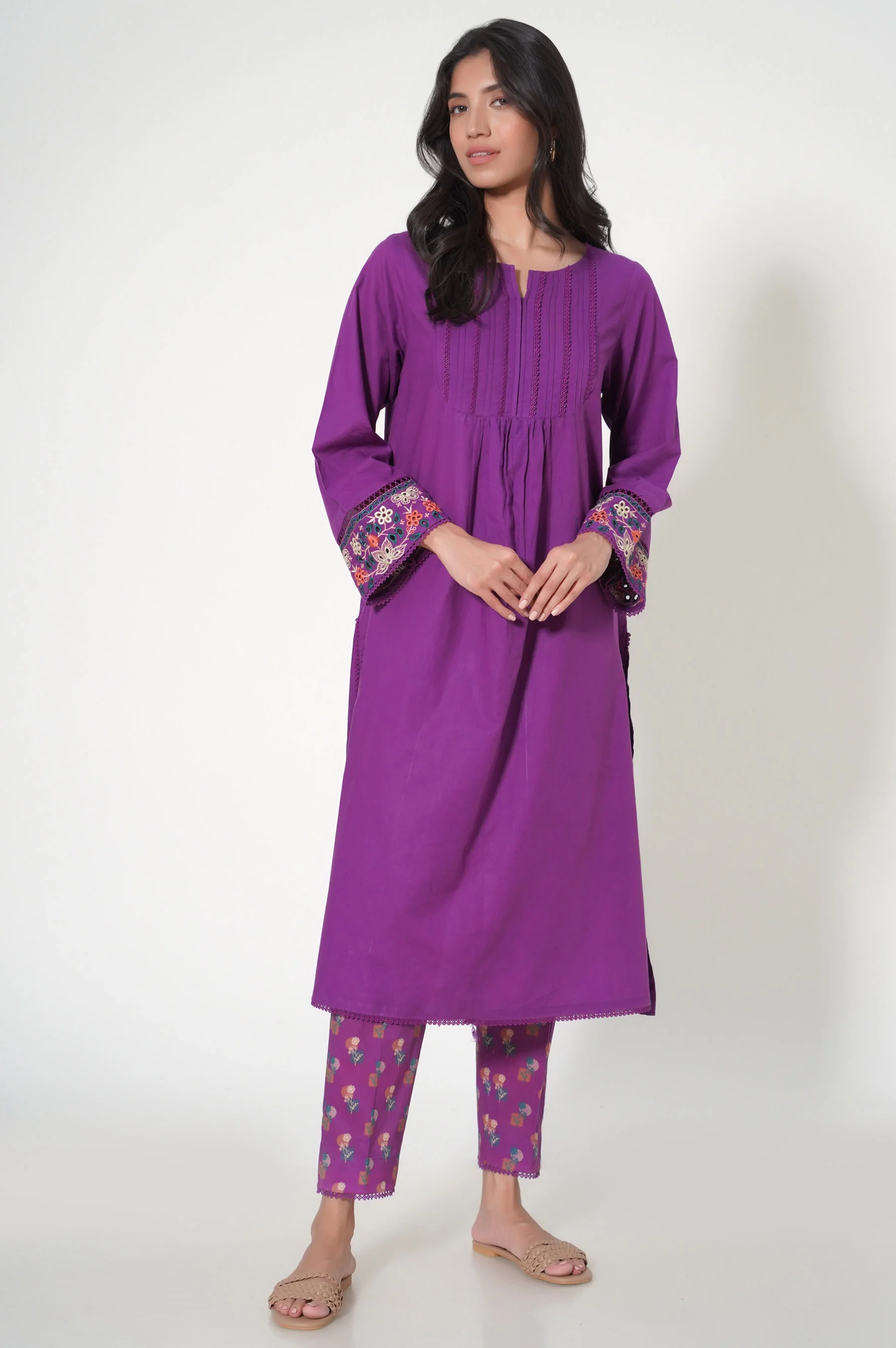 Stitched 2 Piece Cambric Embroidered Shirt With
Digital Printed Pants
