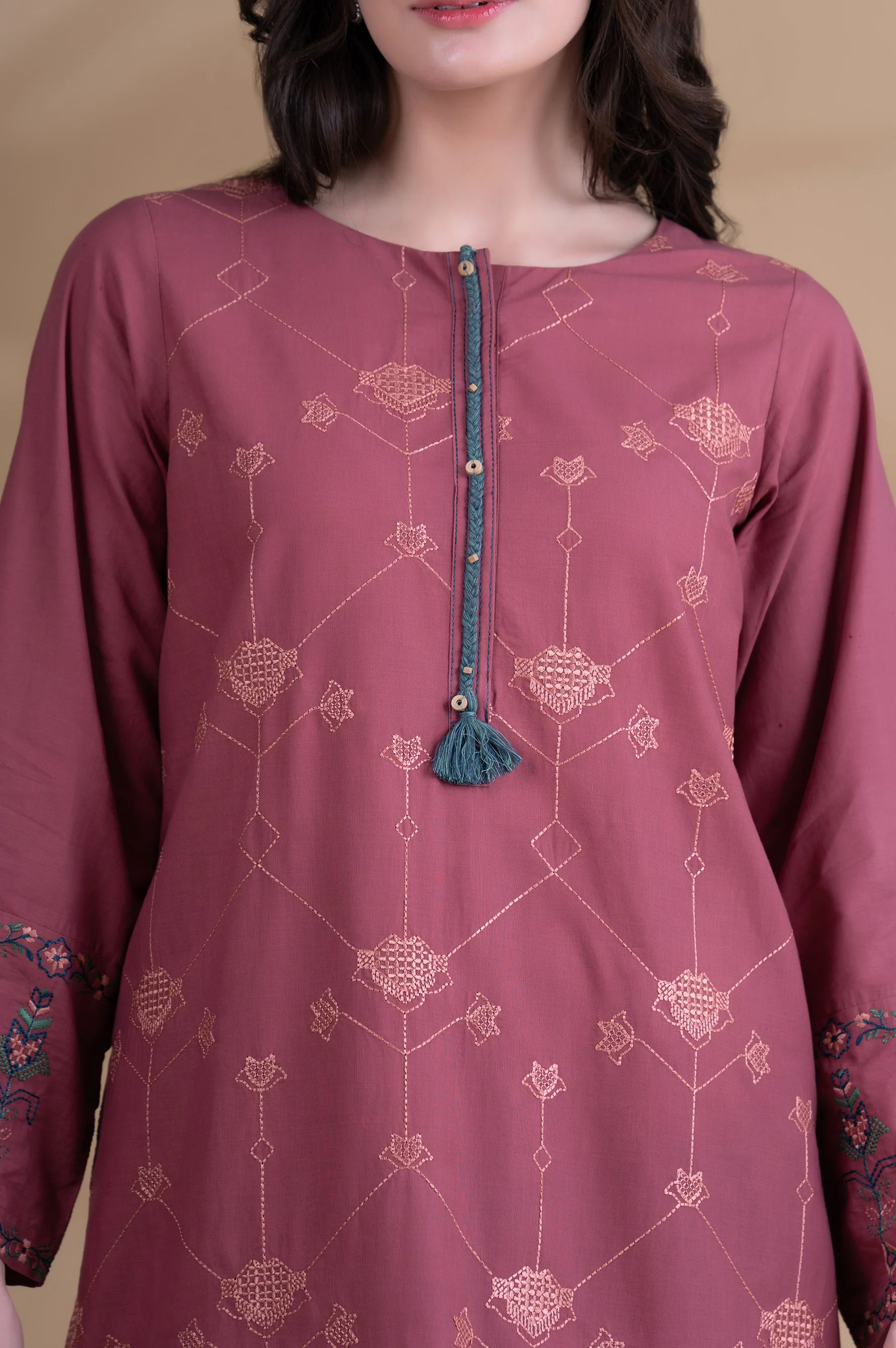Stitched 2 Piece Embroidered Cambric Suit - Image 3