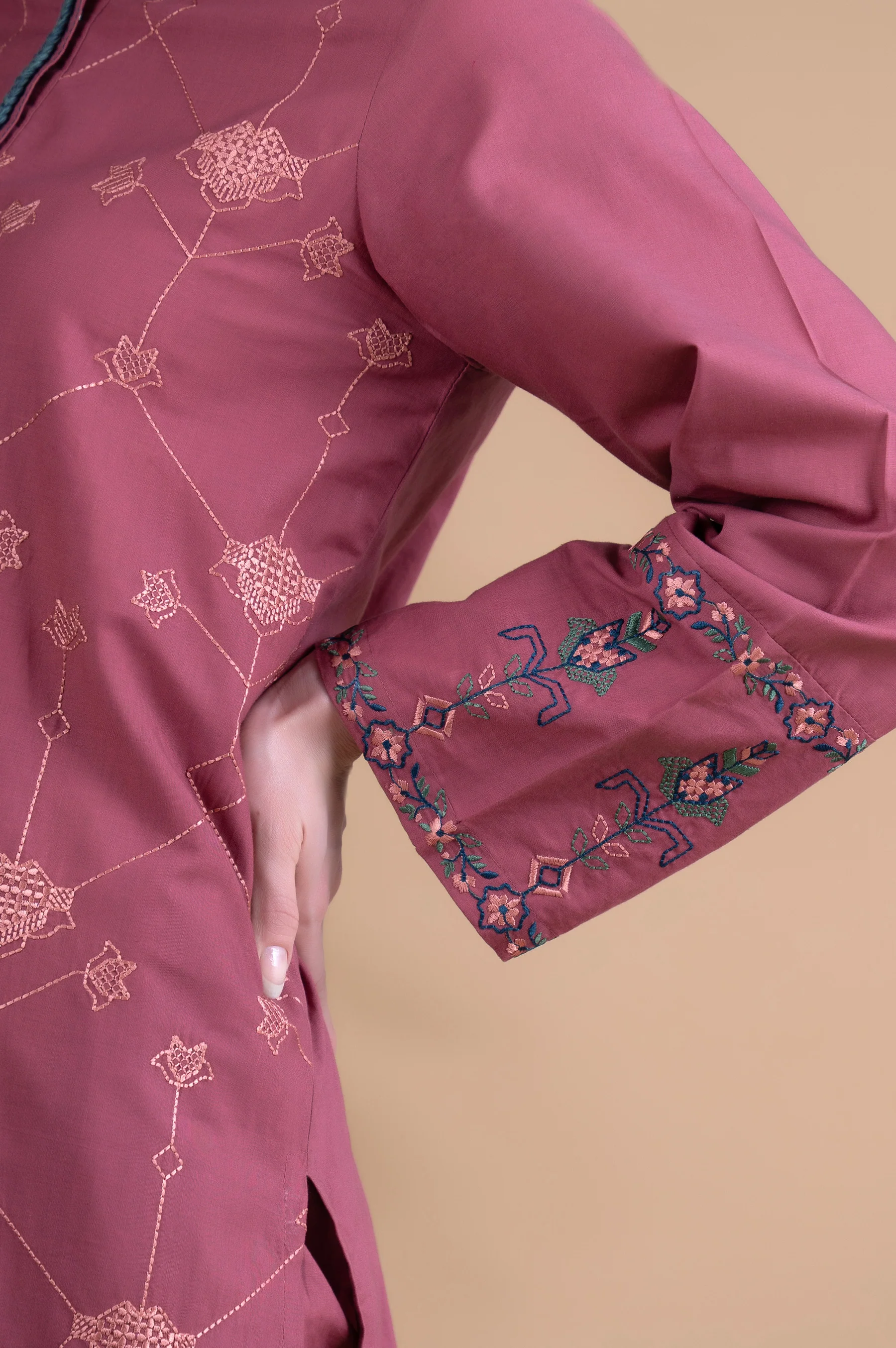 Stitched 2 Piece Embroidered Cambric Suit - Image 4