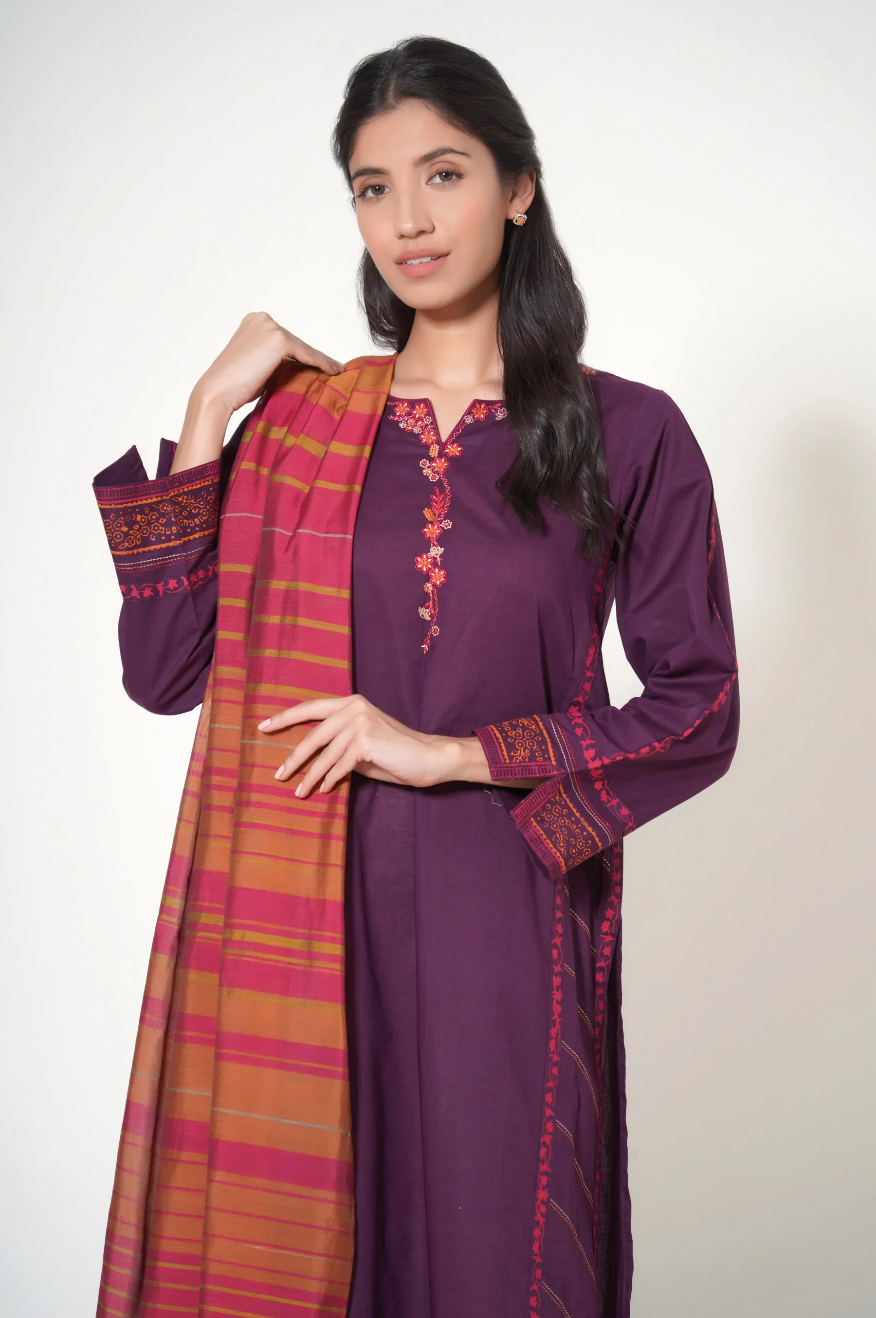 Stitched 2 Piece Cambric Embroidered Suit - Image 3
