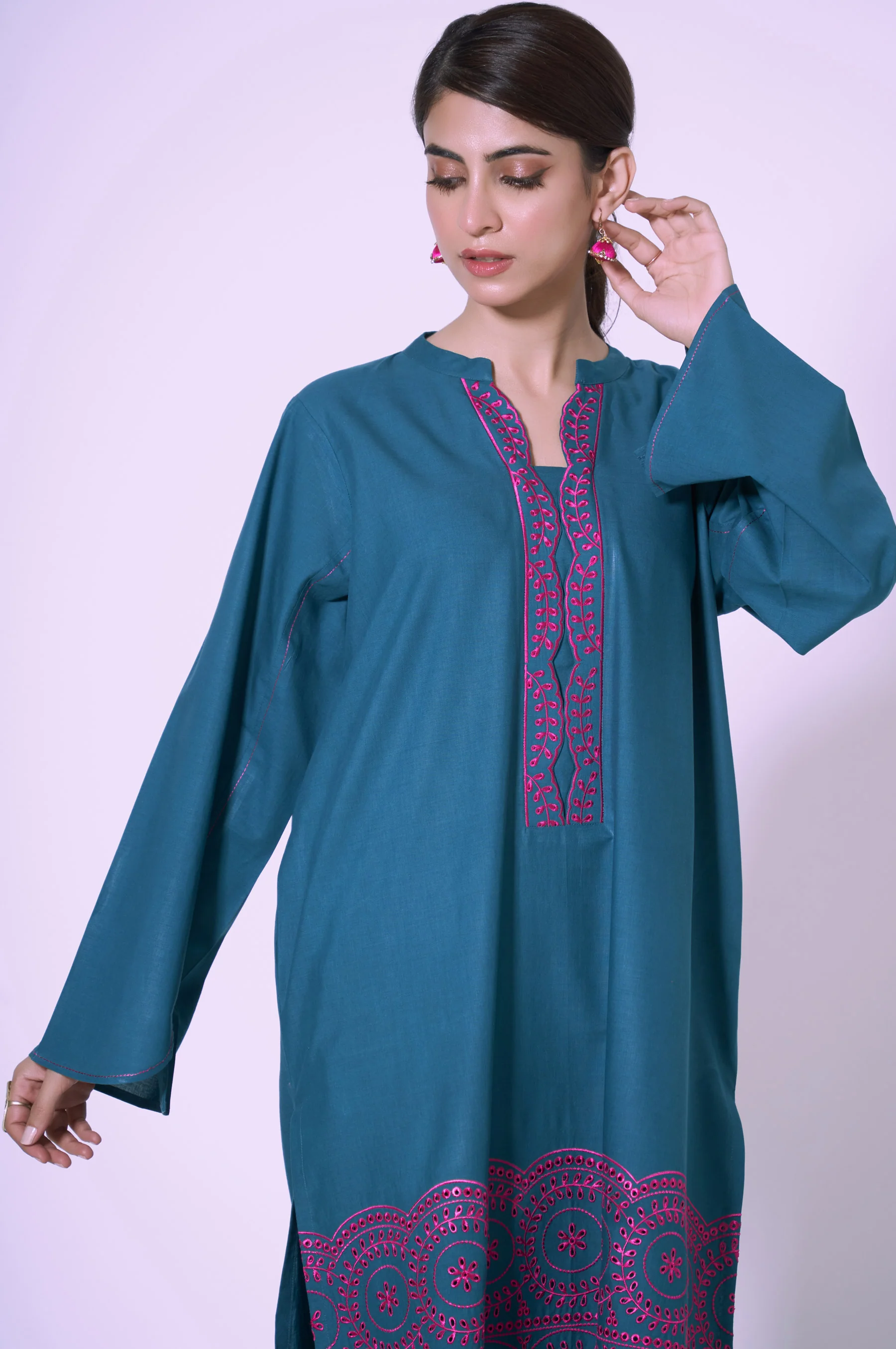 Stitched 2 Piece Cambric Embroidered Suit - Image 2