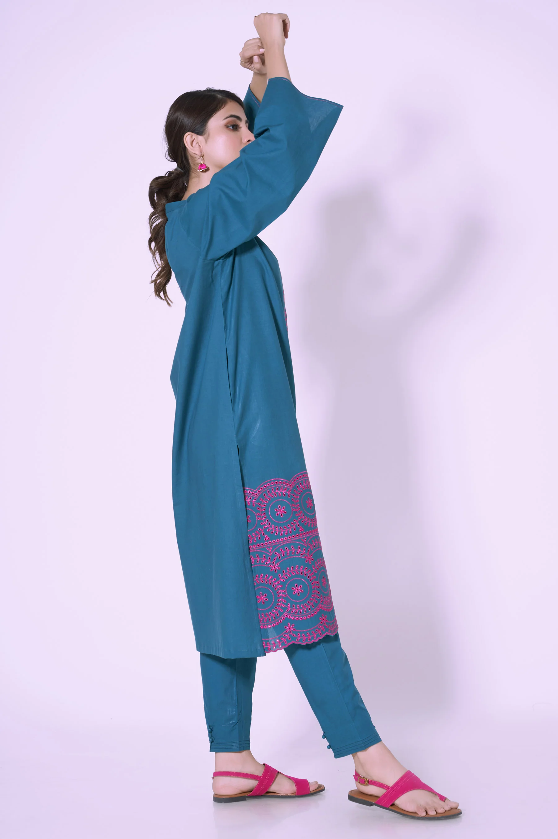 Stitched 2 Piece Cambric Embroidered Suit - Image 4