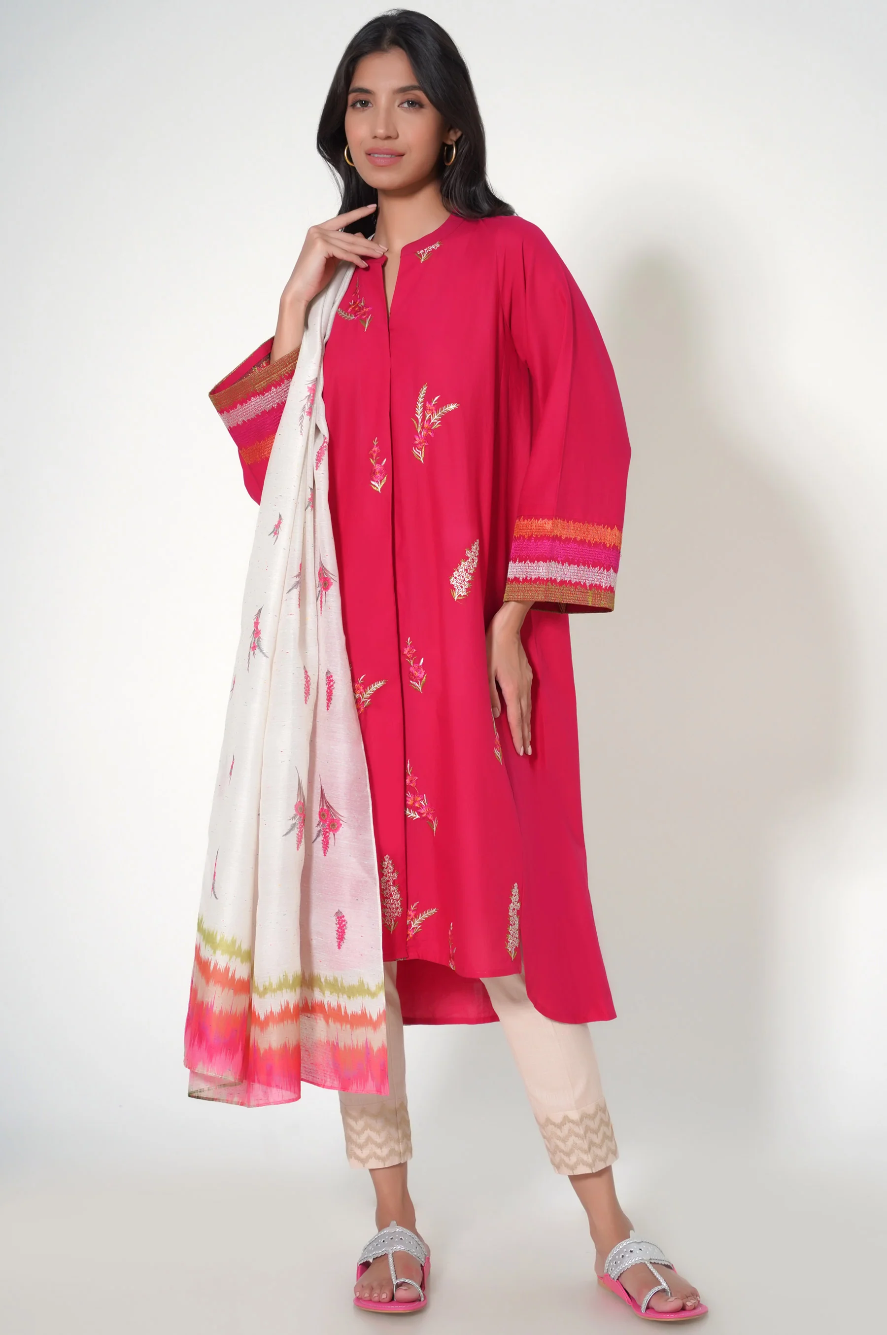 Stitched 2 Piece Cambric Embroidered Suit - Image 2